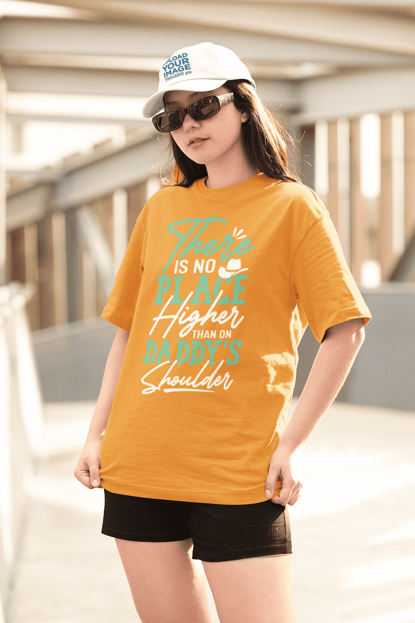 "There Is No Place Higher Than on Daddy's Shoulders"  Women's Cotton Oversized T-Shirt