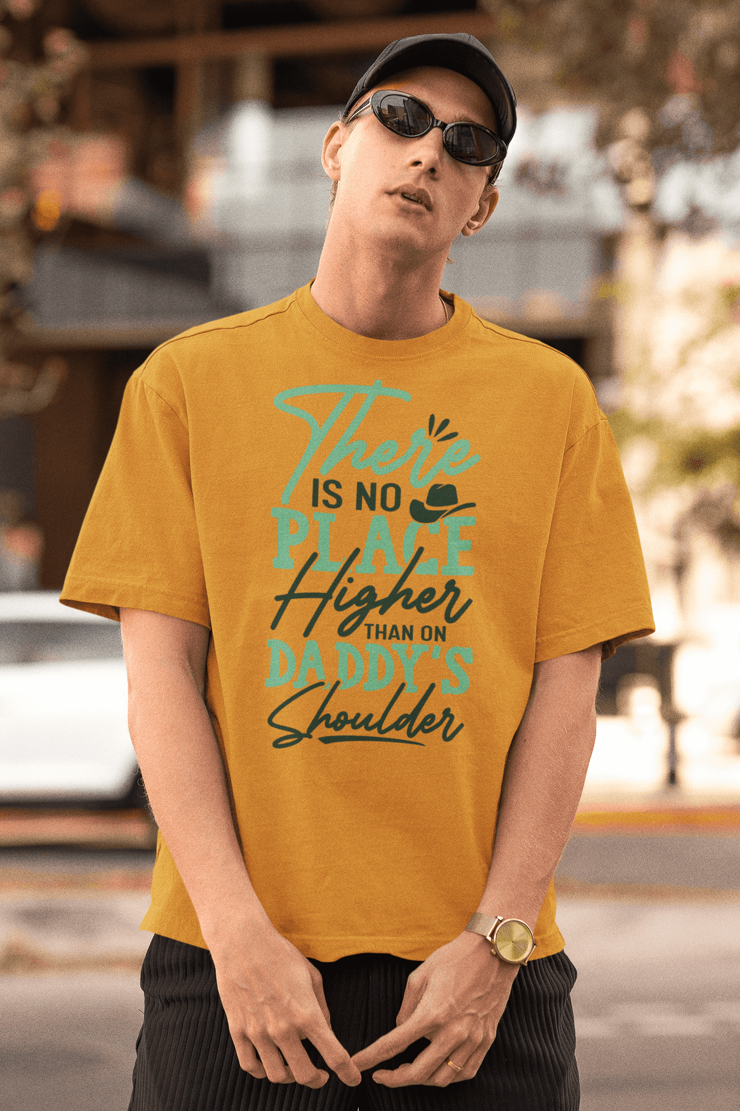 "There Is No Place Higher Than on Daddy's Shoulders"  Father's Day Special  Men's Cotton Oversized T-Shirt