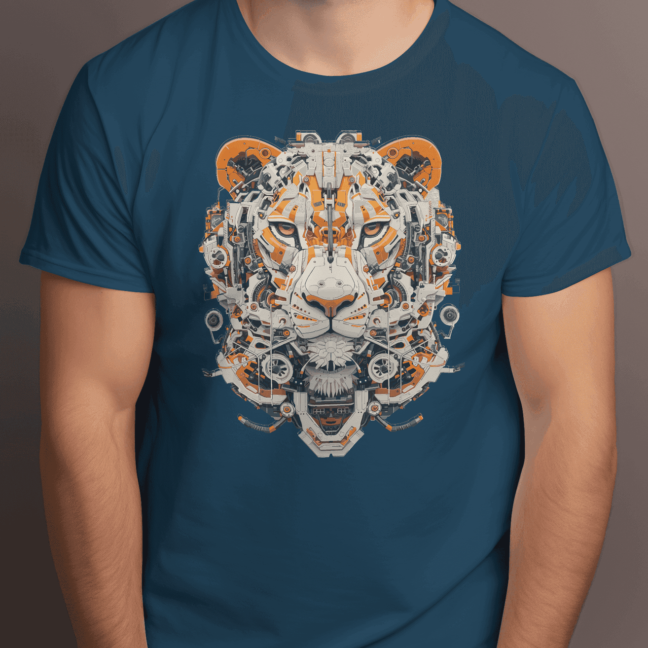 Mechanical Majesty: Premium Lion Face Graphic Design Men's T-Shirt - Limited Edition