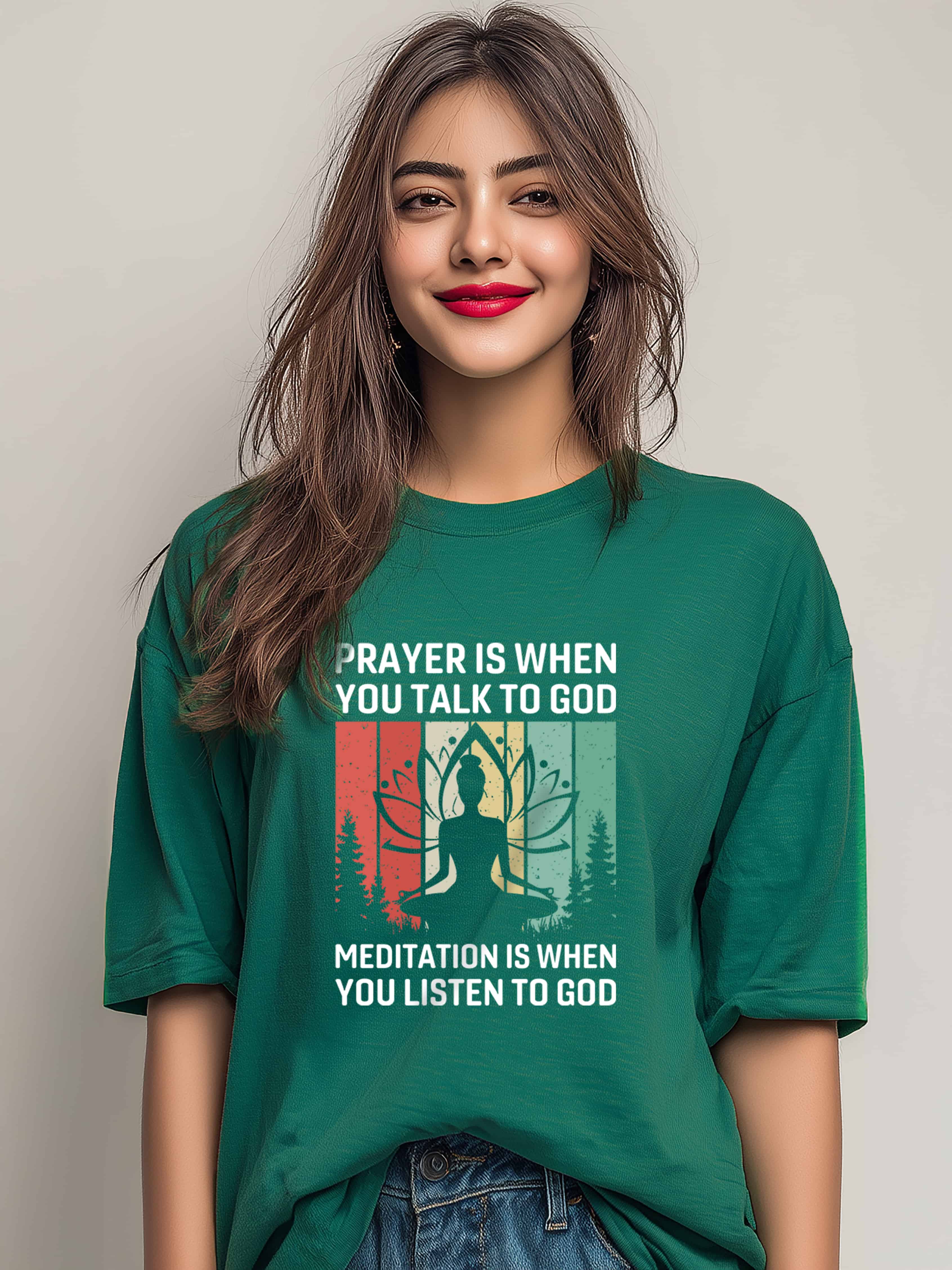 "Prayer and Meditation: Yoga Day Theme " Women's Cotton Oversized T-Shirt