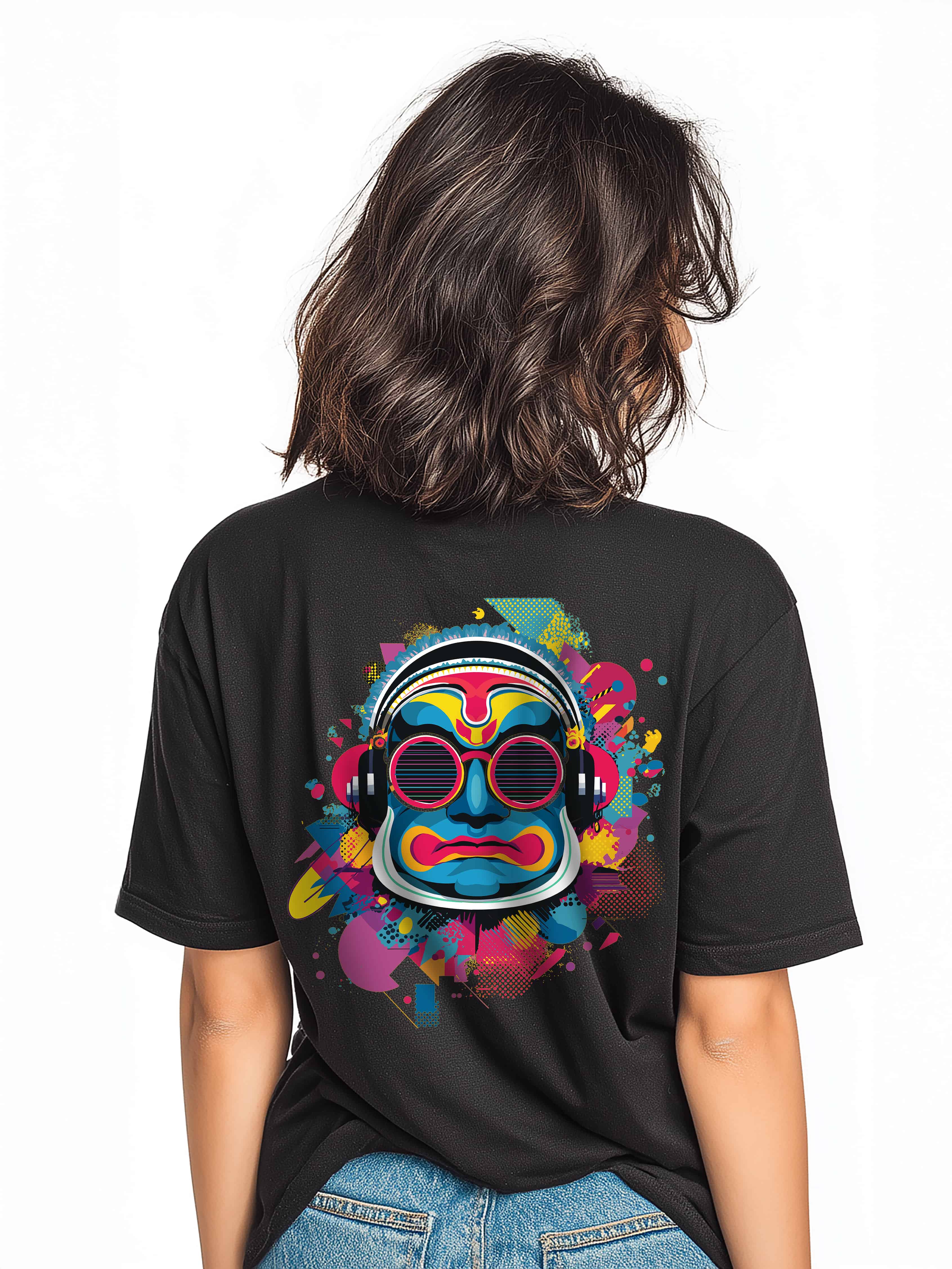 Retro Pop Tribal Oversized Cotton T-Shirt