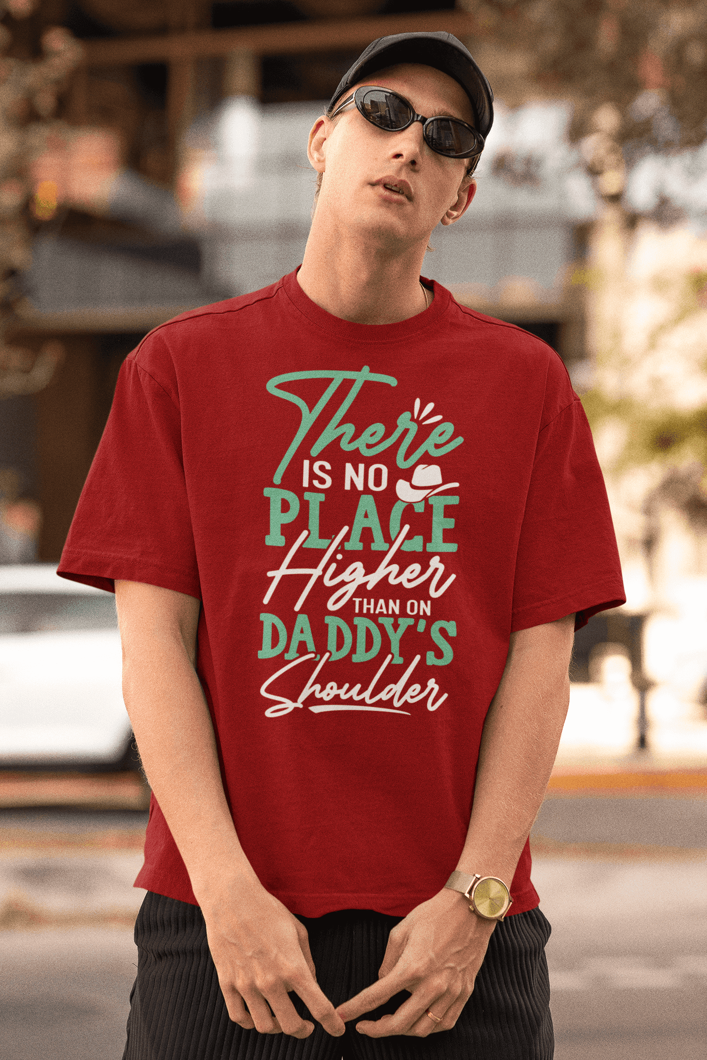 "There Is No Place Higher Than on Daddy's Shoulders"  Father's Day Special  Men's Cotton Oversized T-Shirt