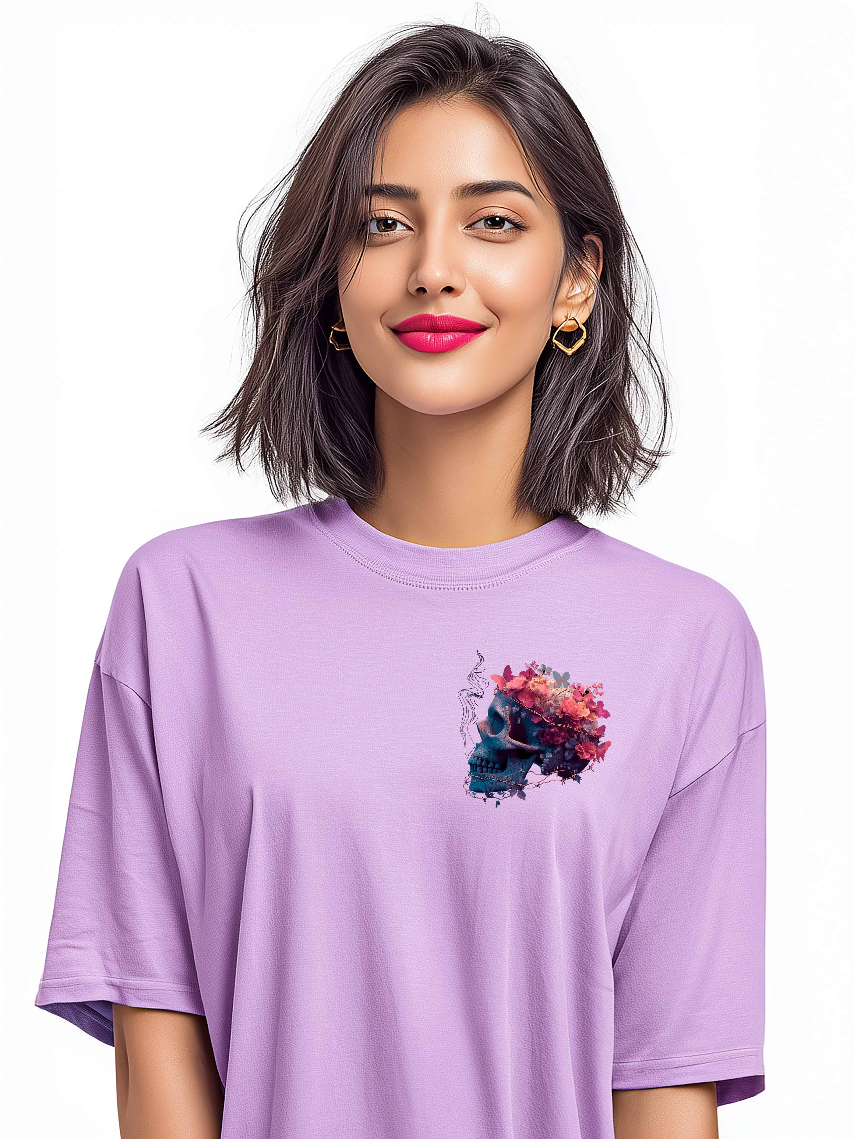 Blooming Skull Oversized Cotton T-Shirt