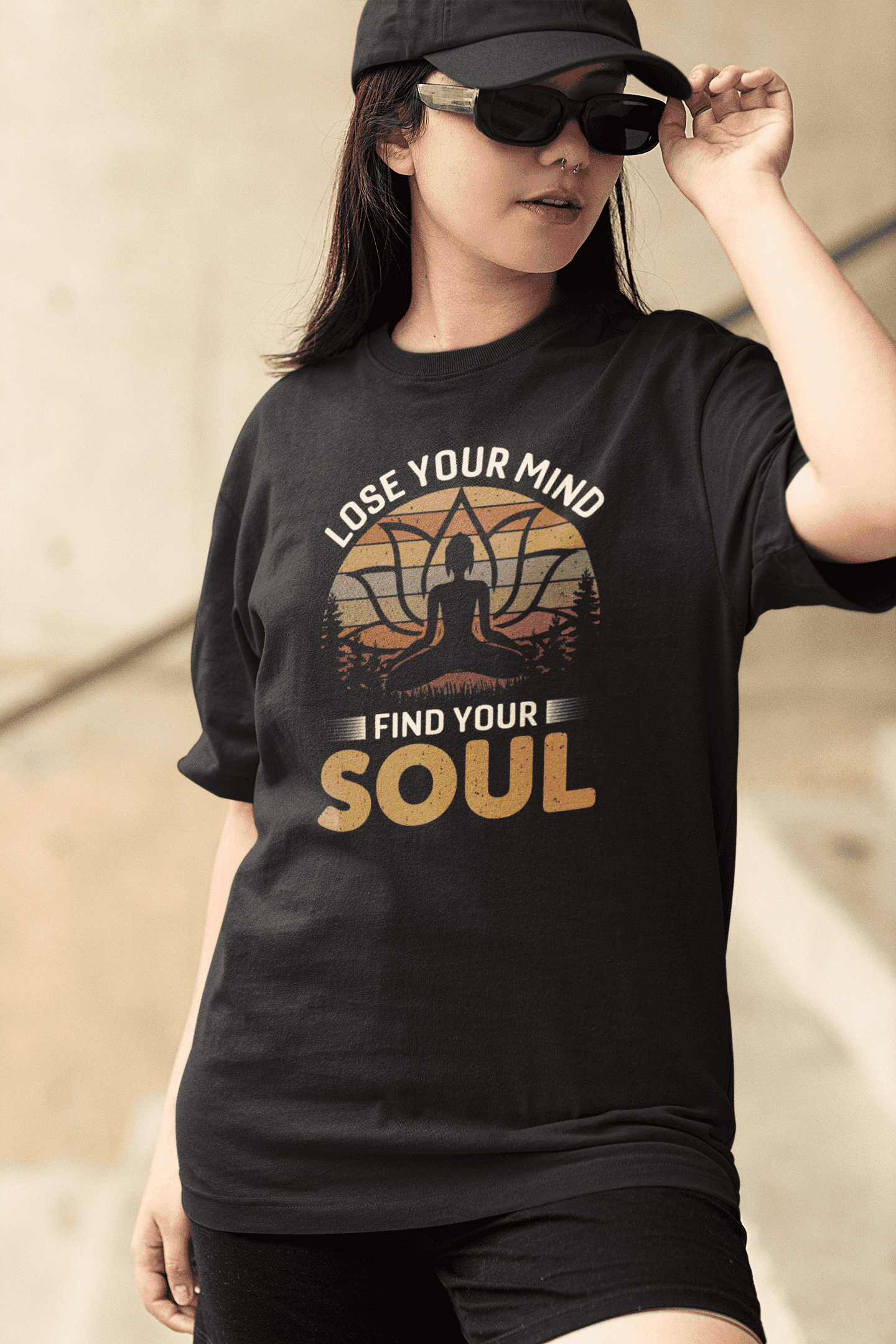 "Lose Your Mind, Find Your Soul" Yoga Day Women's Cotton Oversized T-Shirt