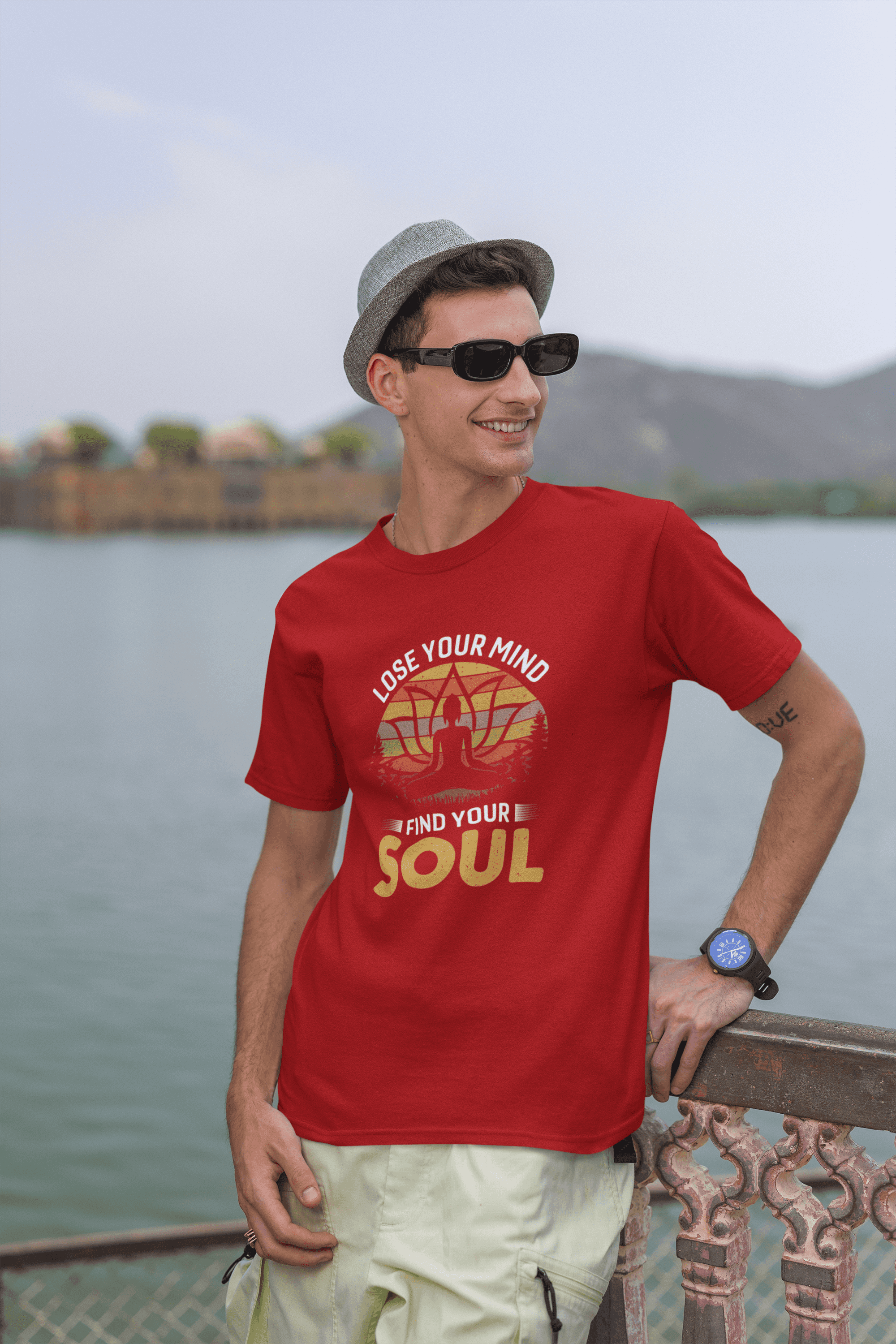 "Lose Your Mind, Find Your Soul" Yoga Day  Oversized Men's Cotton T-Shirt"