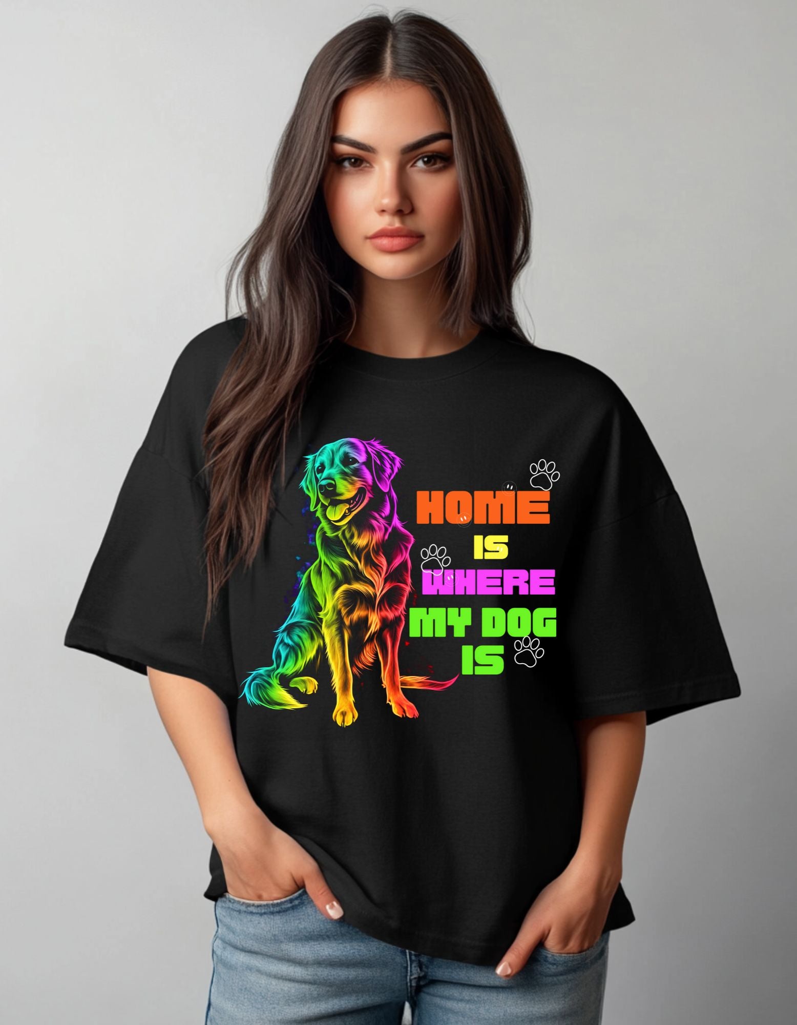 Home is Home Where My Dog | Women's Oversized  Graphic Cotton Tee