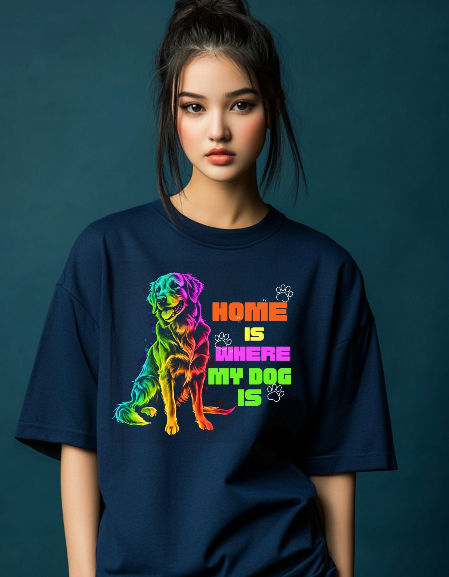 Home is Home Where My Dog | Women's Oversized  Graphic Cotton Tee