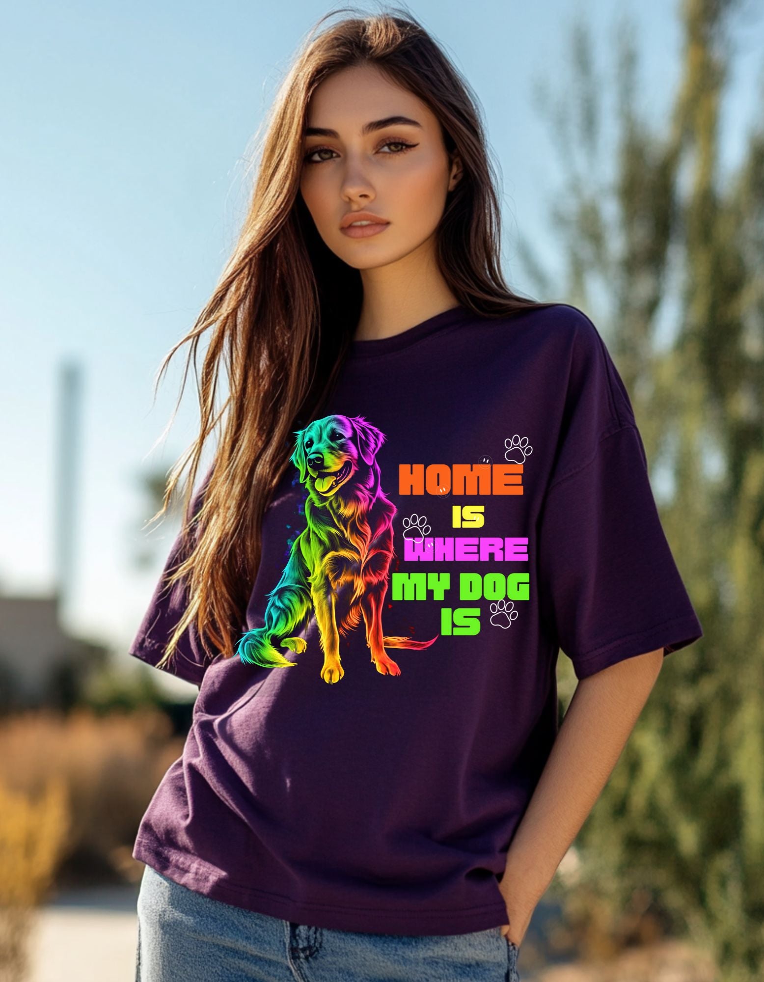 Home is Home Where My Dog | Women's Oversized  Graphic Cotton Tee