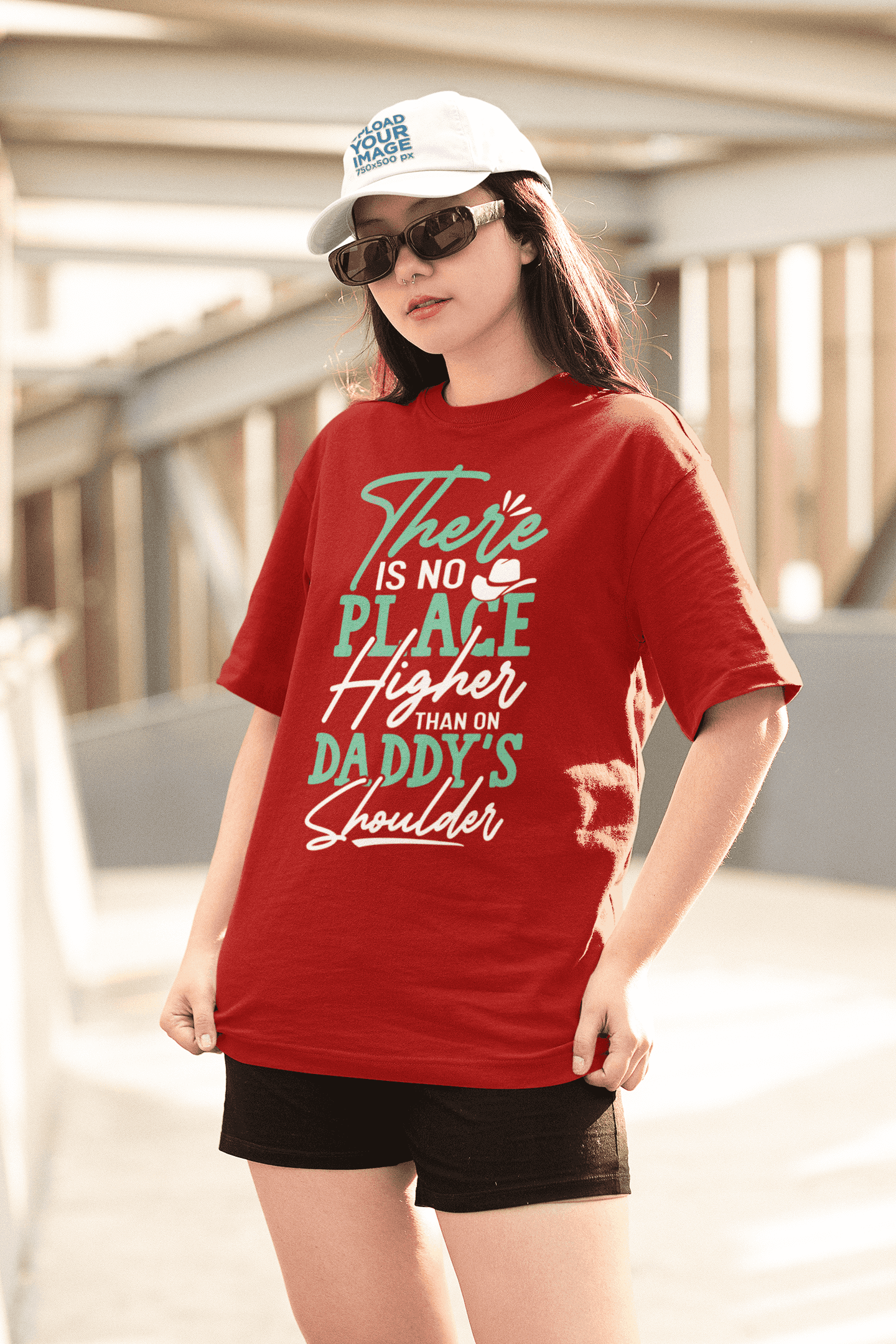 "There Is No Place Higher Than on Daddy's Shoulders"  Women's Cotton Oversized T-Shirt