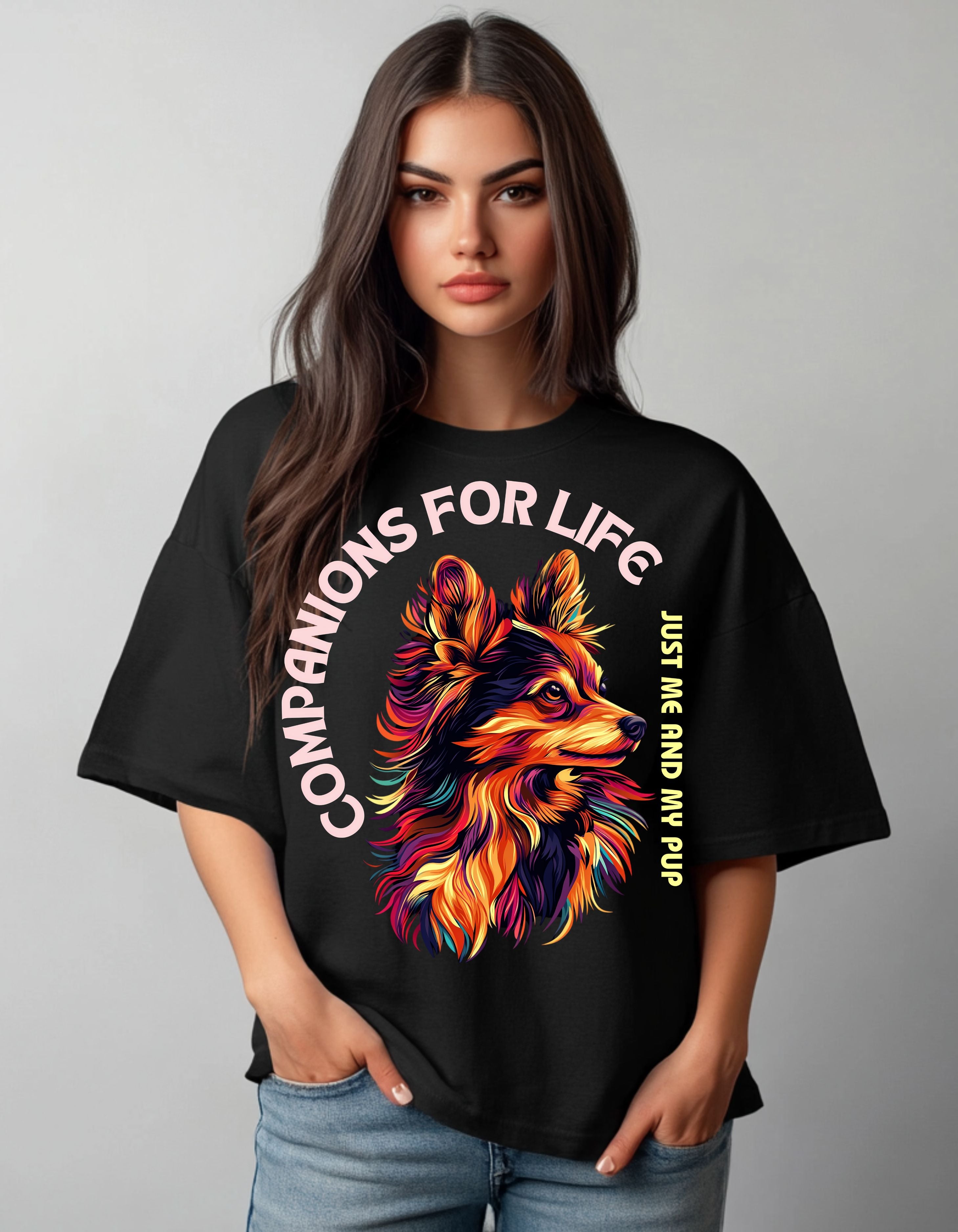 Companions for Life: Just Me and My Pup Women's Oversized Cotton Tee