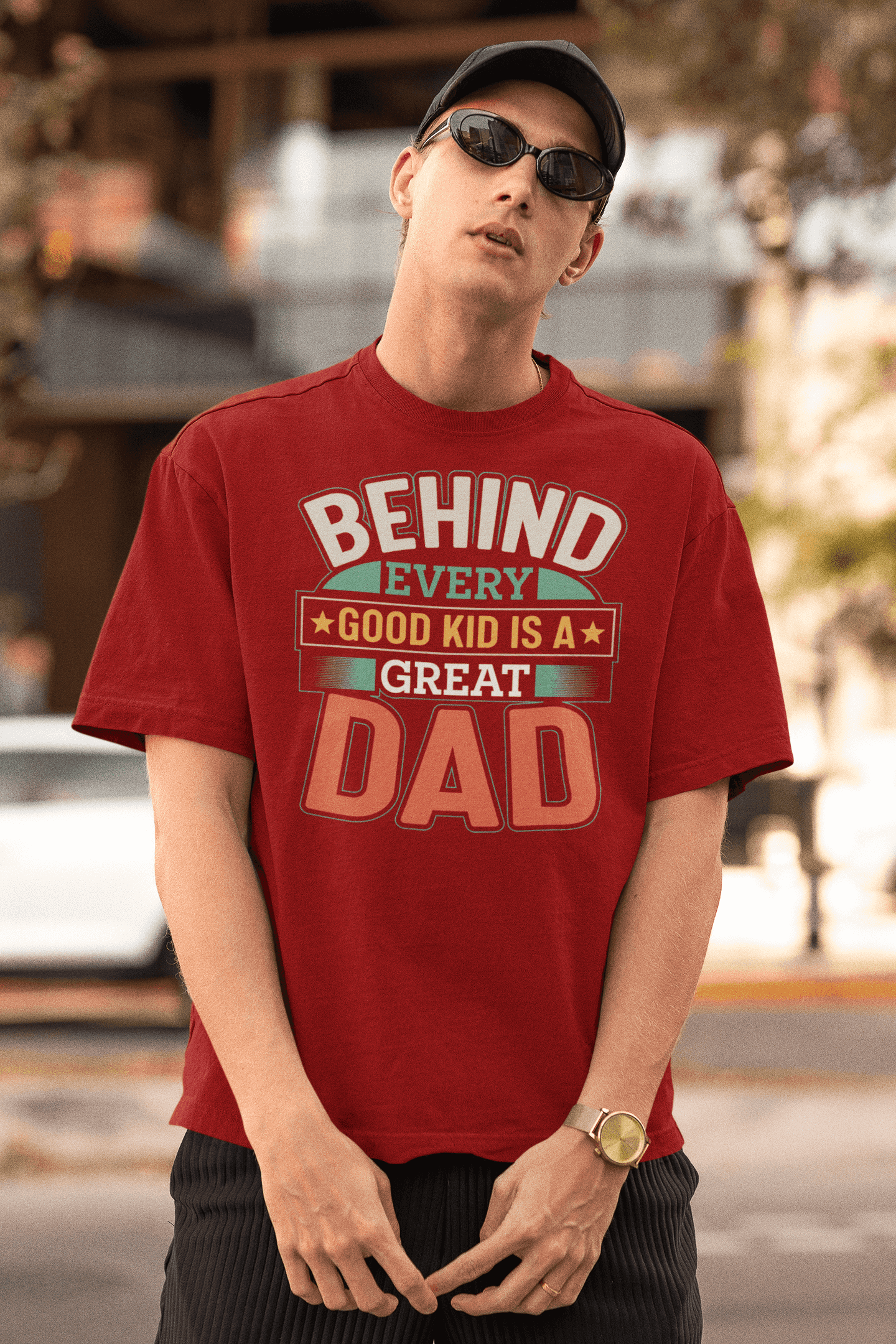 Men's Cotton Oversized T-Shirt - "Behind Every Good Kid Is a Great Dad" Father's Day Special T-Shirt