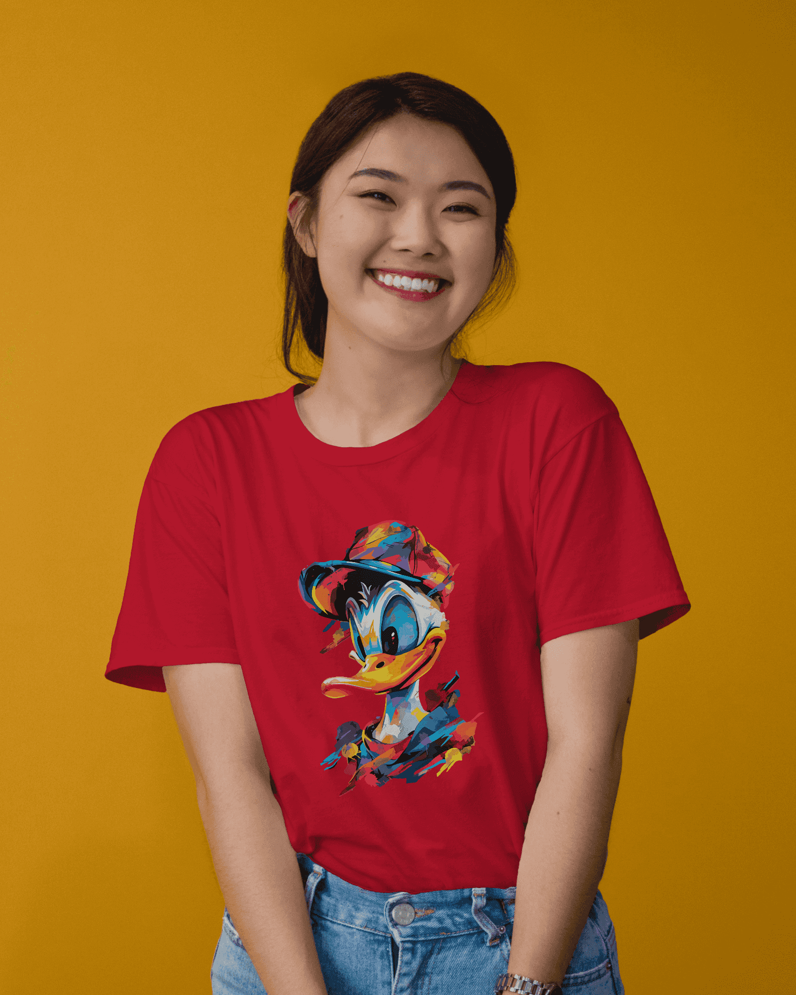 Colorful Donald Duck Holi special Cotton T-Shirt for Women