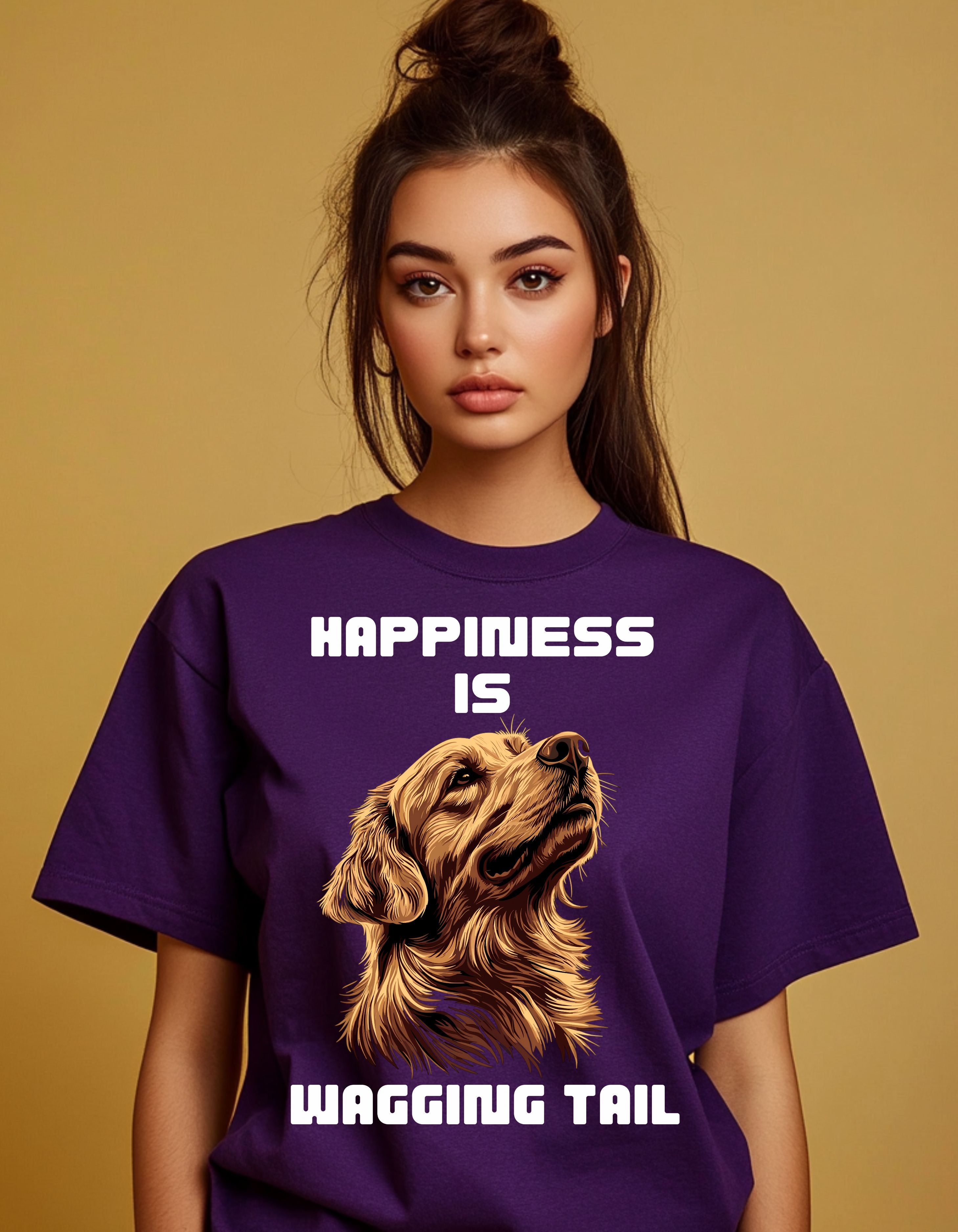 Happiness is a Wagging Tail | Women's Oversized Cat Graphic Cotton T-Shirt