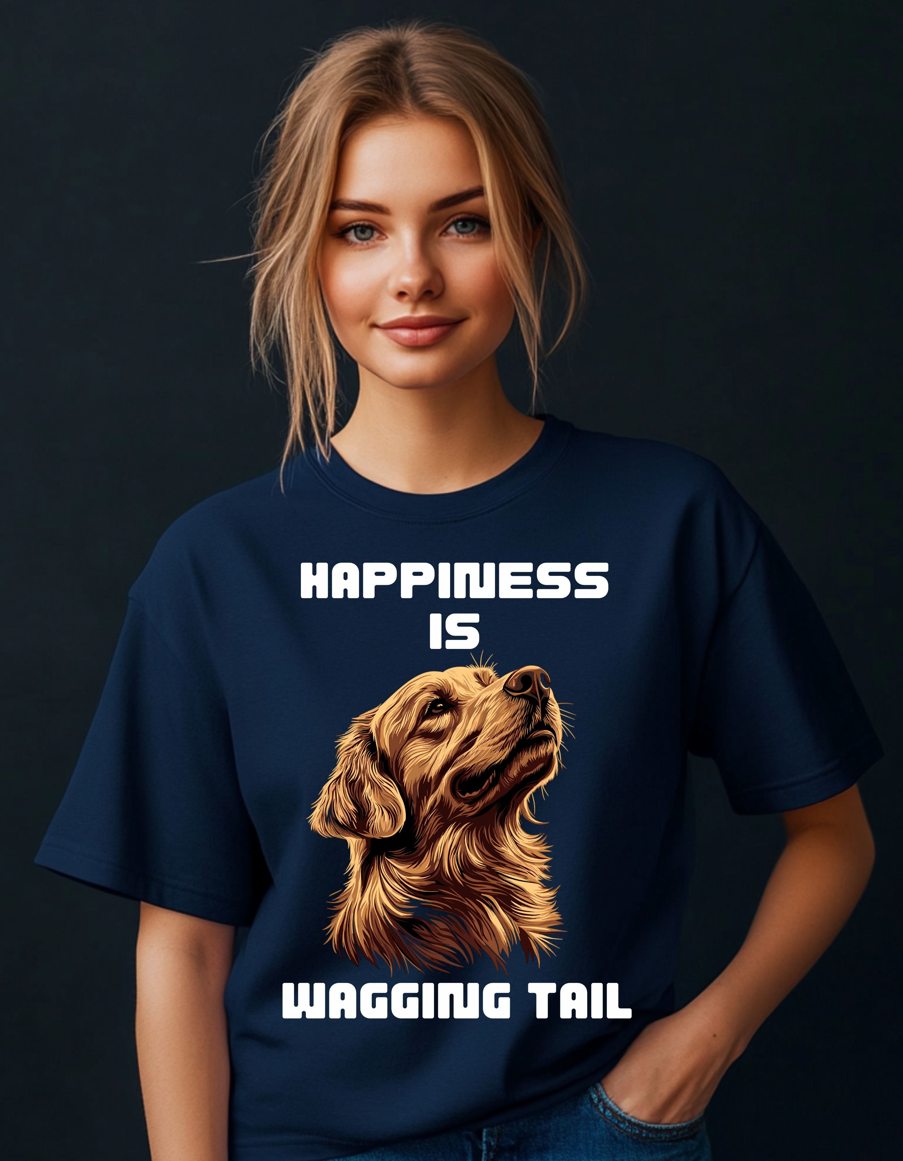 Happiness is a Wagging Tail | Women's Oversized Cat Graphic Cotton T-Shirt