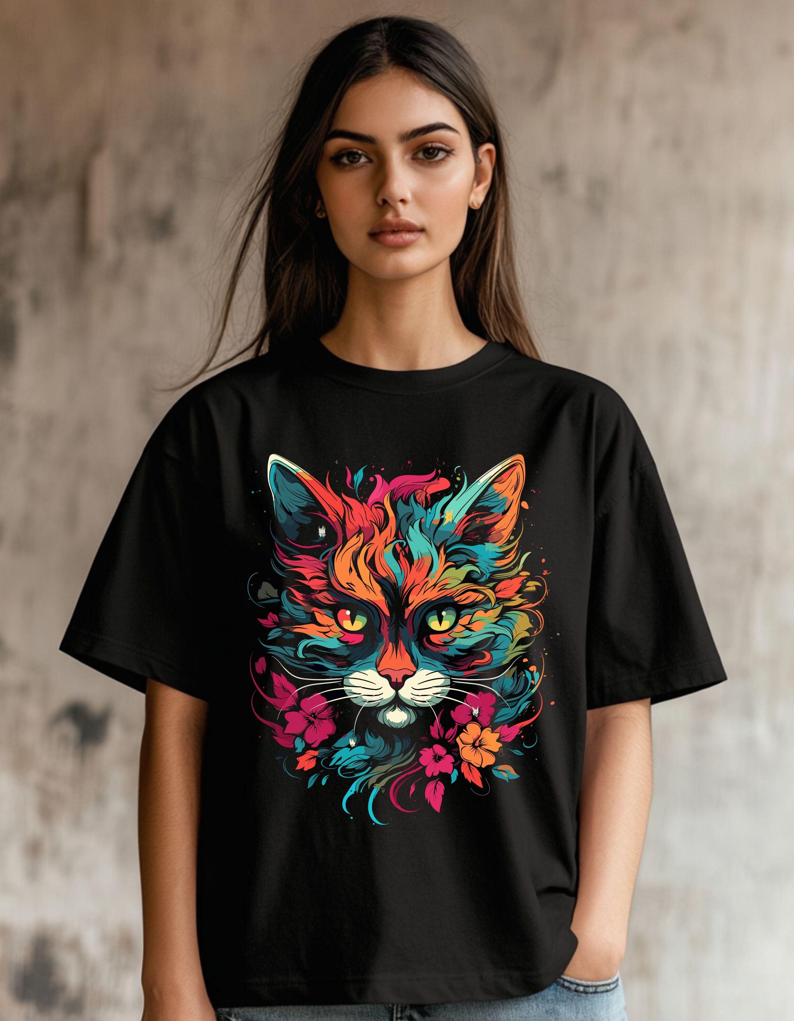 Purr-fectly Playful Cat Oversized Women Cotton T-shirt