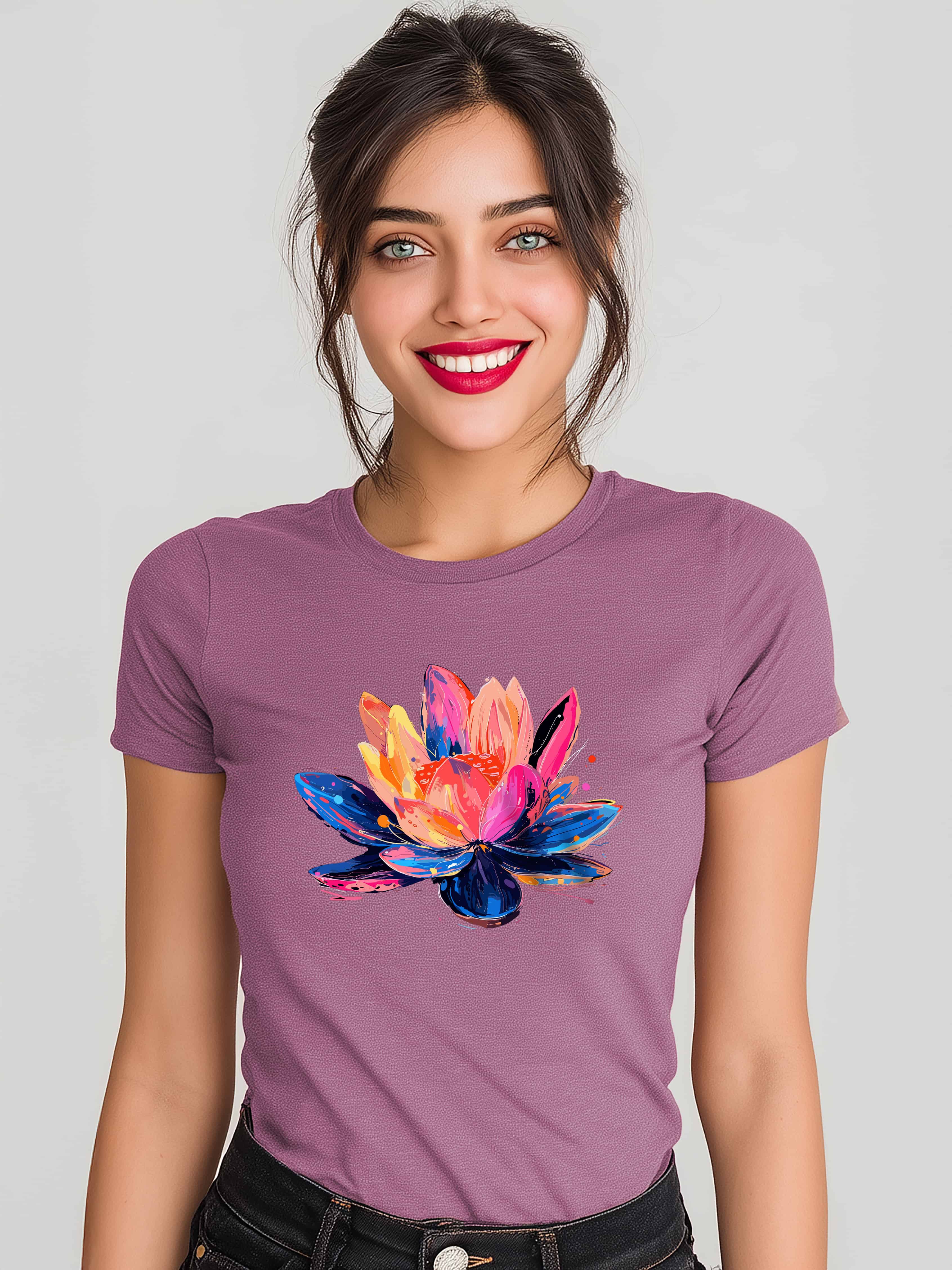 Vibrant Colorful Flower Design Women's Cotton  T-Shirt