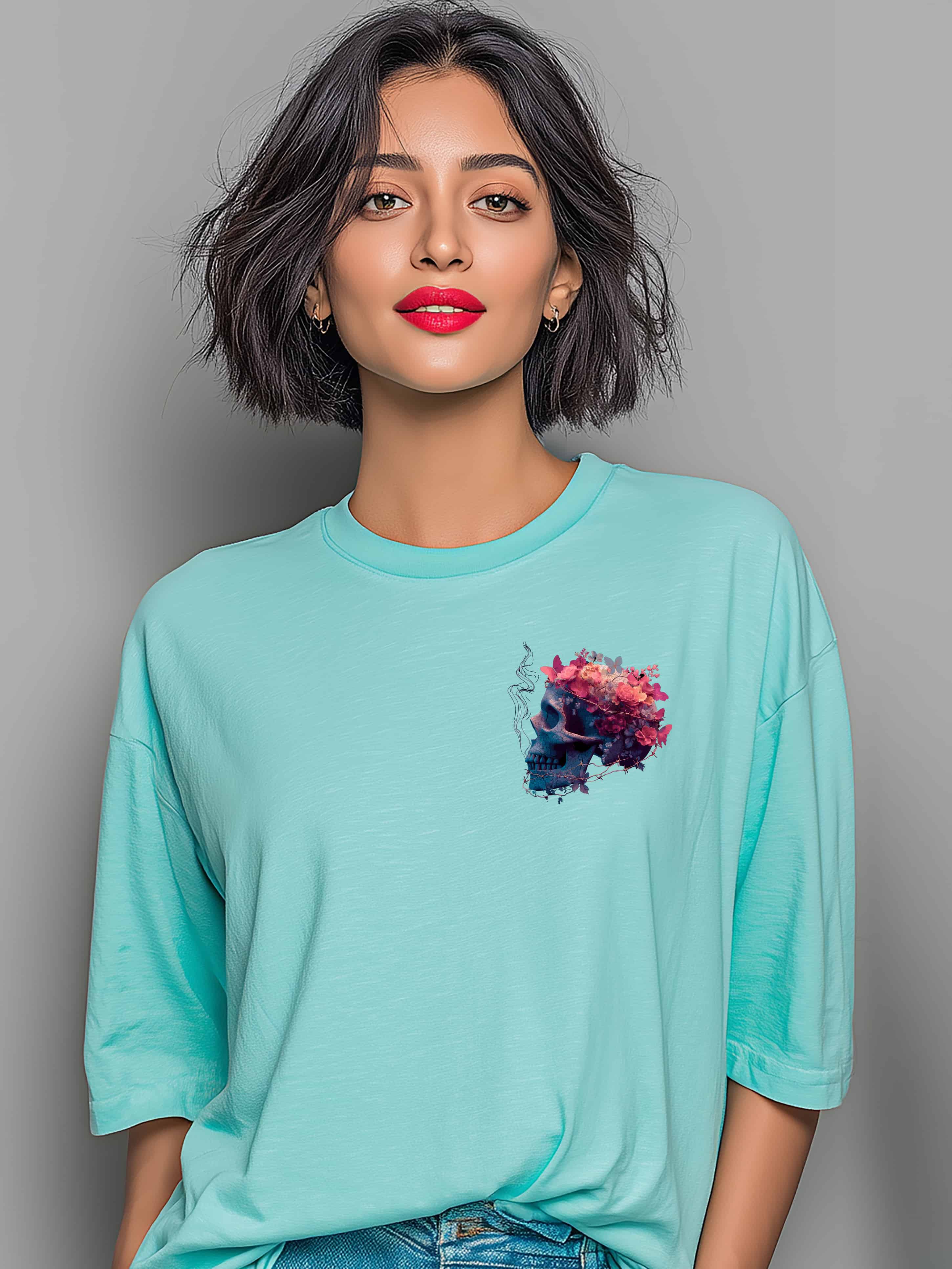 Blooming Skull Oversized Cotton T-Shirt