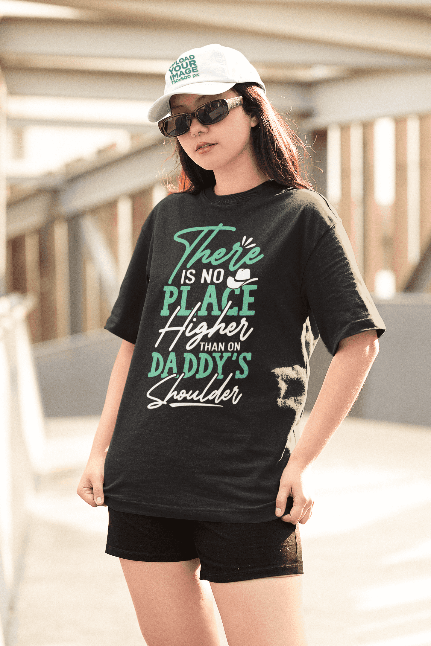 "There Is No Place Higher Than on Daddy's Shoulders"  Women's Cotton Oversized T-Shirt