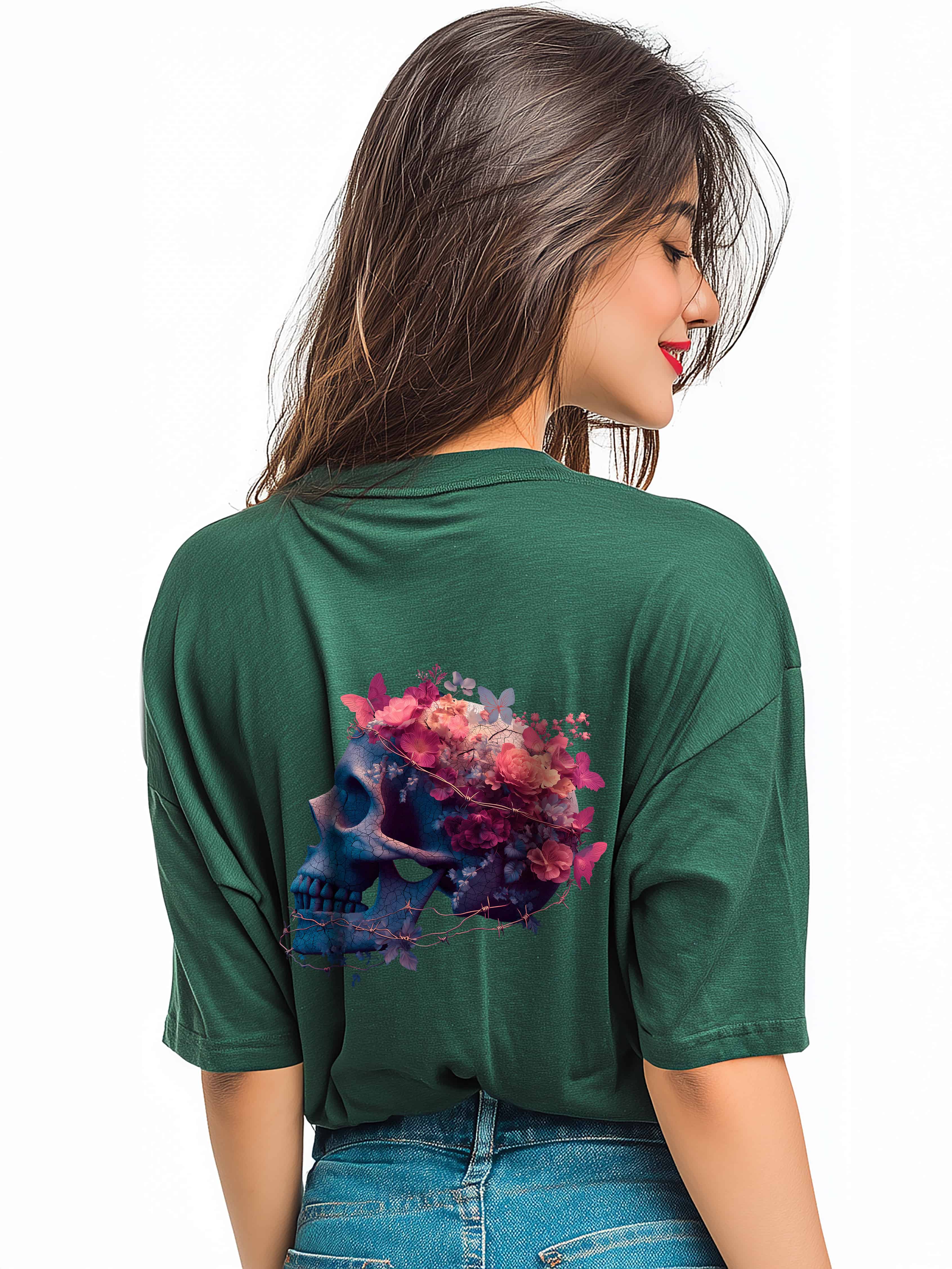Blooming Skull Oversized Cotton T-Shirt
