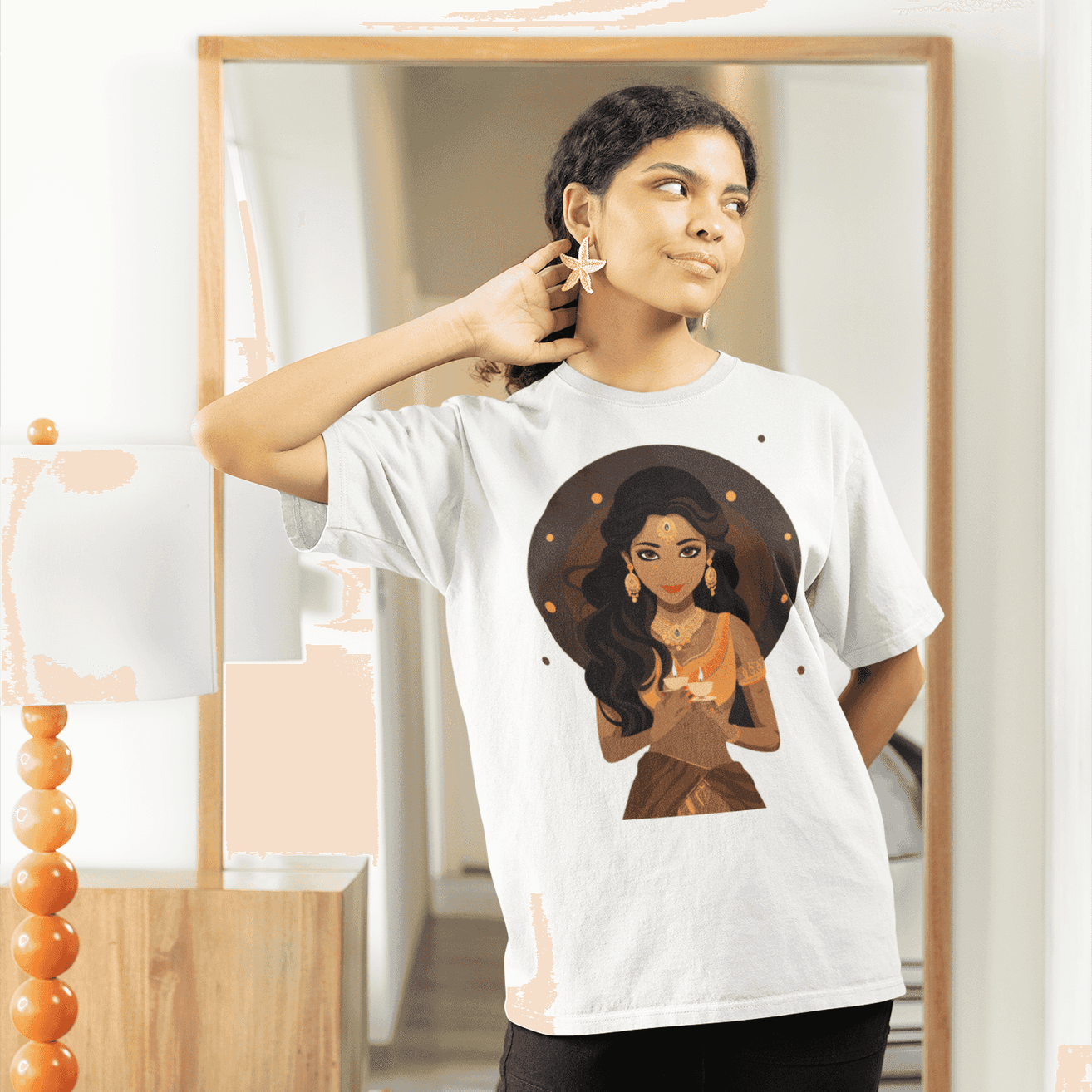 Lady with Diya Women's Divine Light T-Shirt - Raam Aaye Hai, Milkar Deep Jalayen