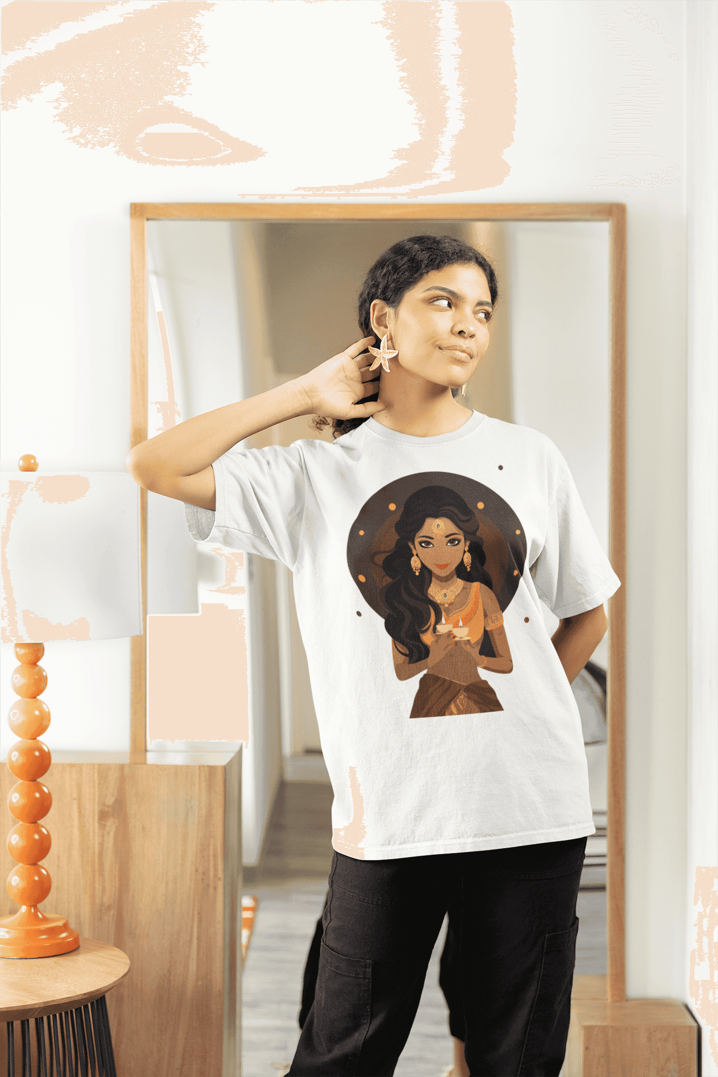 Lady with Diya Women's Divine Light T-Shirt - Raam Aaye Hai, Milkar Deep Jalayen