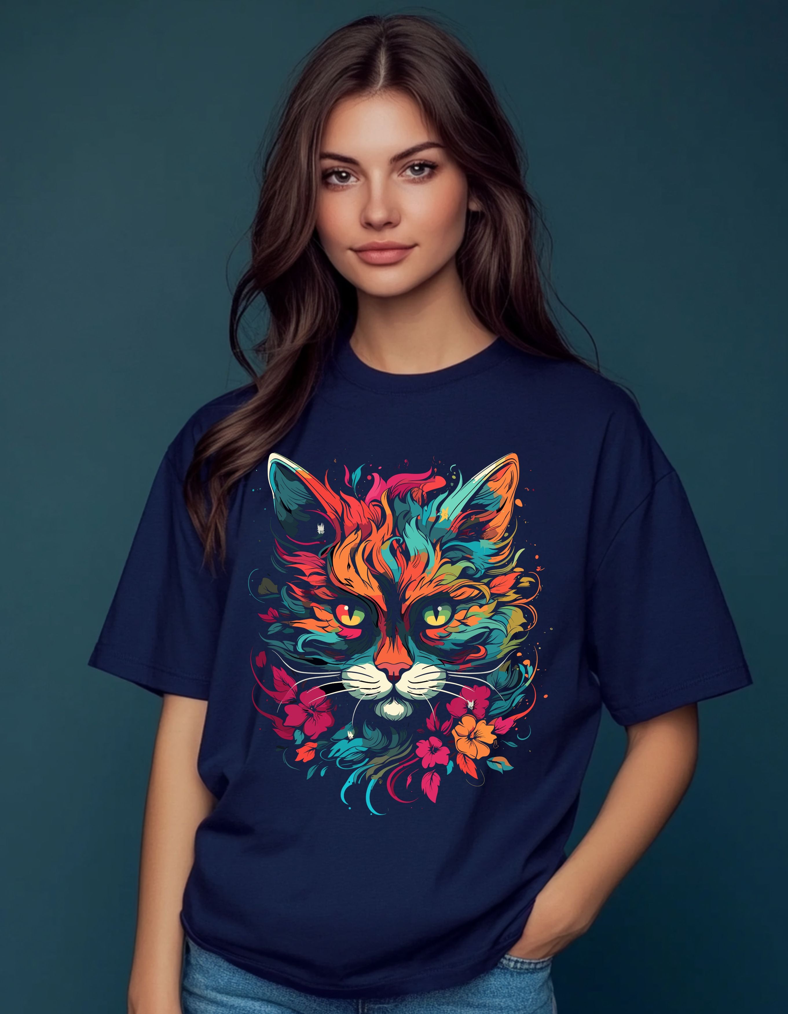 Purr-fectly Playful Cat Oversized Women Cotton T-shirt