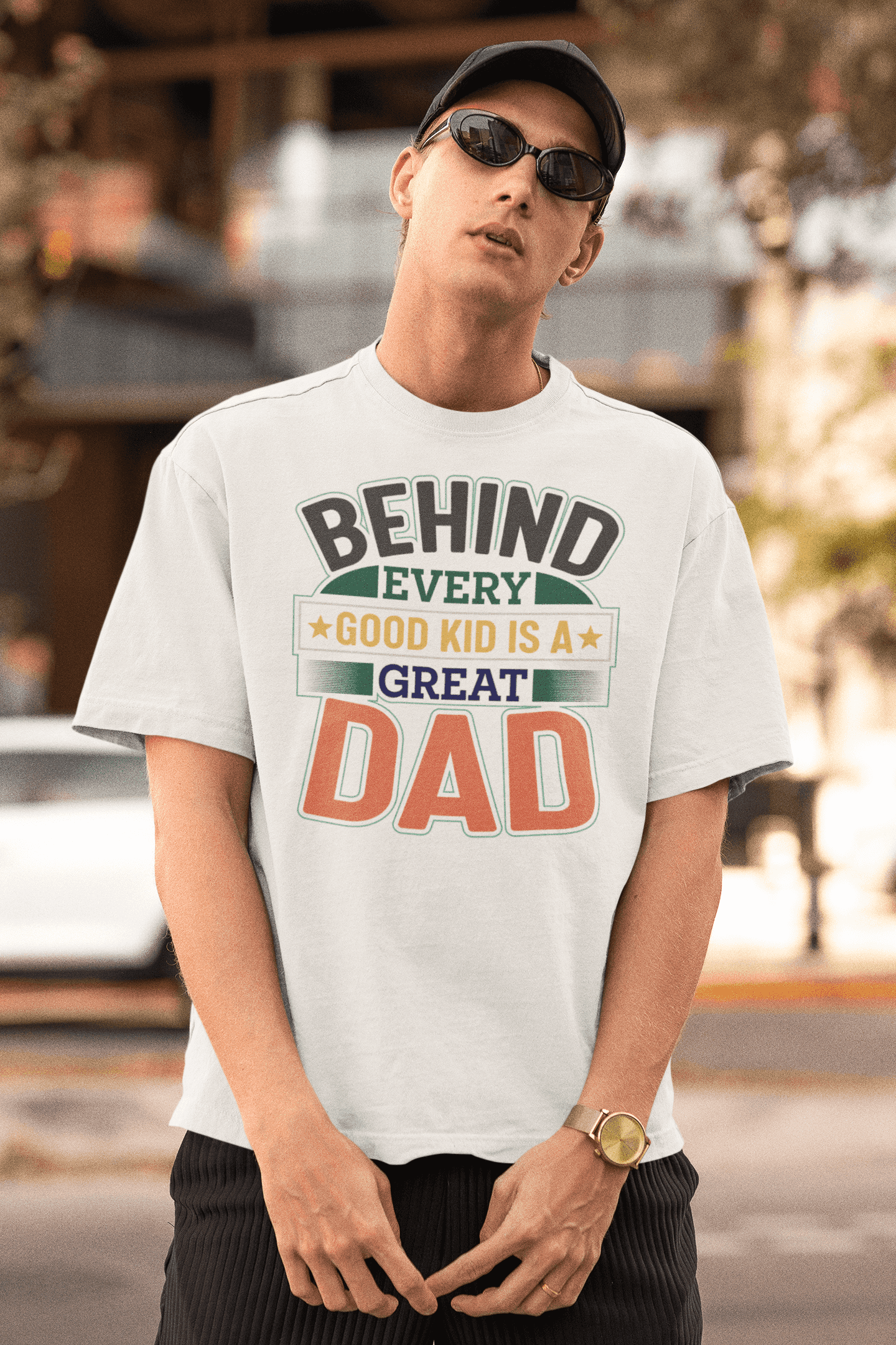 Men's Cotton Oversized T-Shirt - "Behind Every Good Kid Is a Great Dad" Father's Day Special T-Shirt