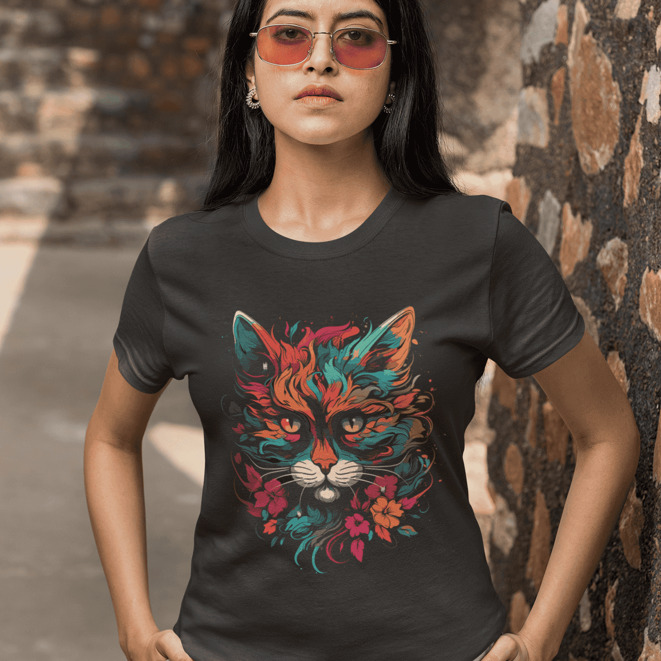 Women's Colorful Cat design T-Shirt - Purr-fectly Playful for cat lovers| Storeily