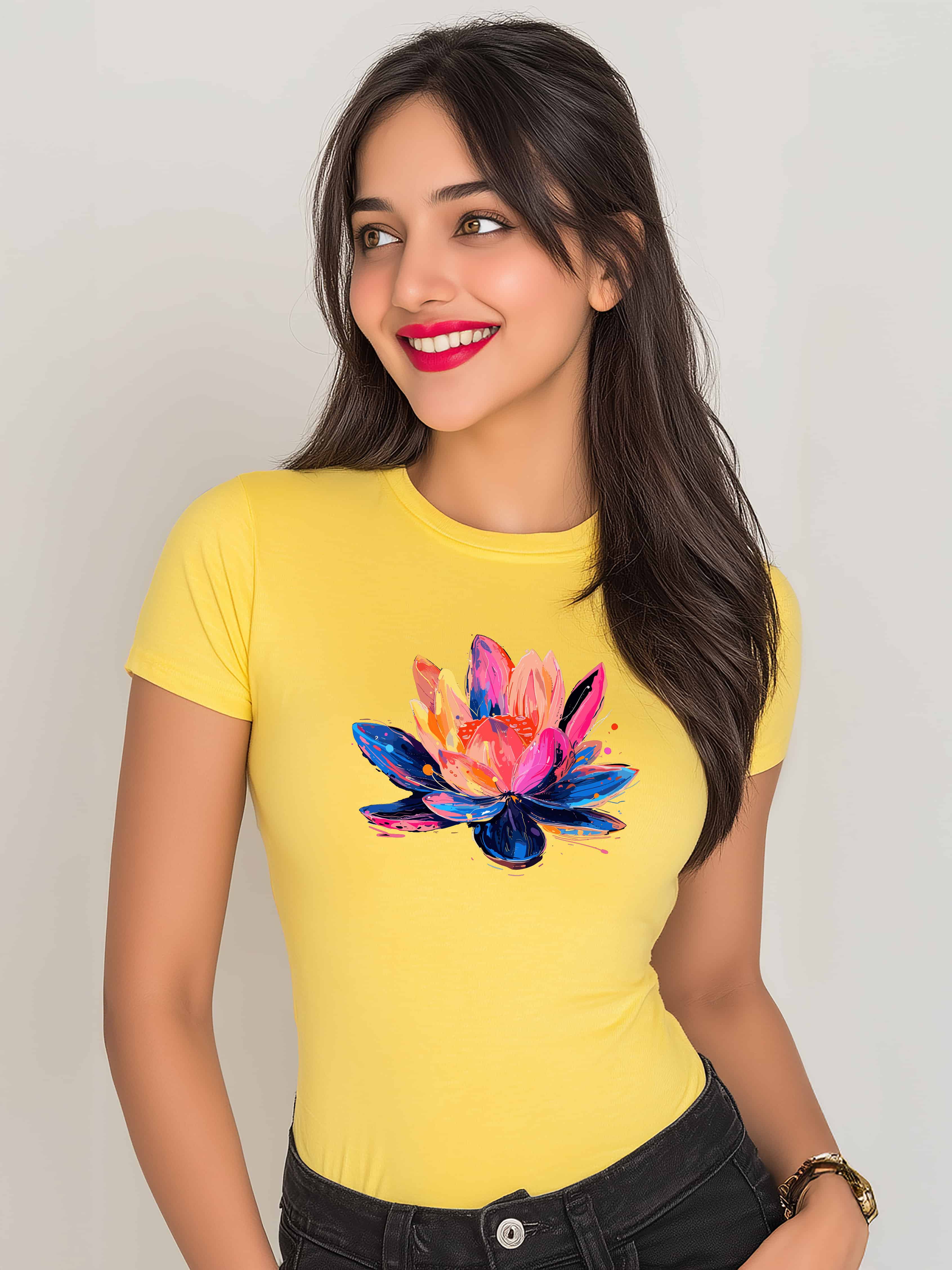 Vibrant Colorful Flower Design Women's Cotton  T-Shirt