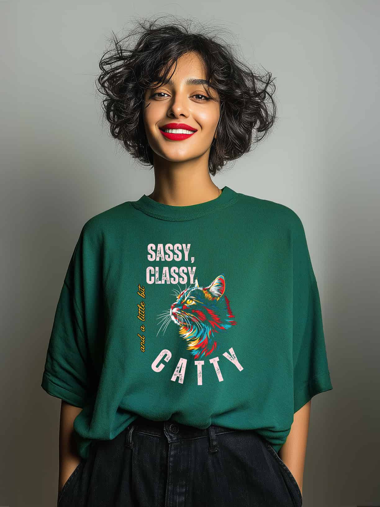 Sassy, Classy & a Little Bit Catty | Oversized Graphic Cotton T-Shirt