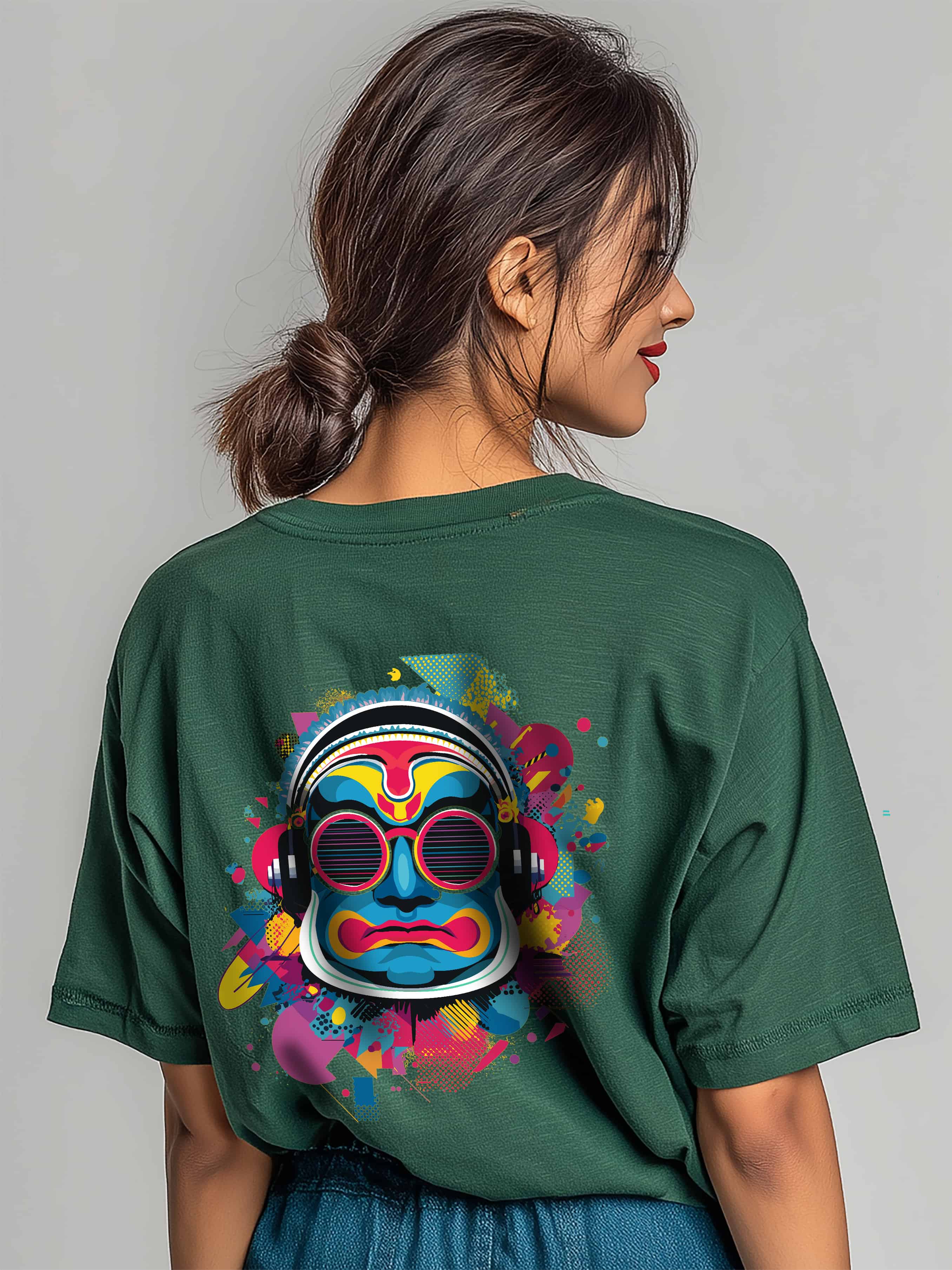 Retro Pop Tribal Oversized Cotton T-Shirt