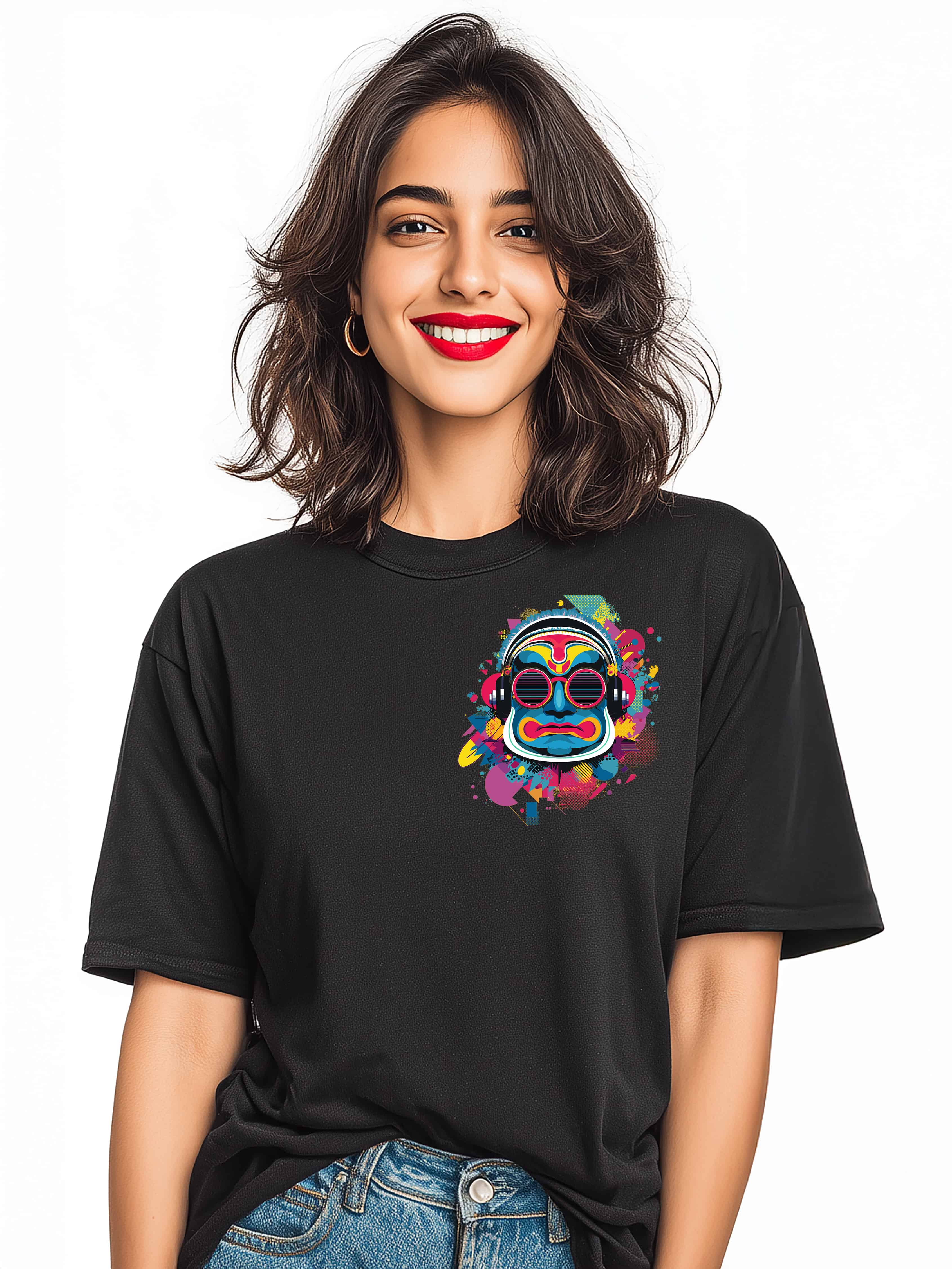 Retro Pop Tribal Oversized Cotton T-Shirt