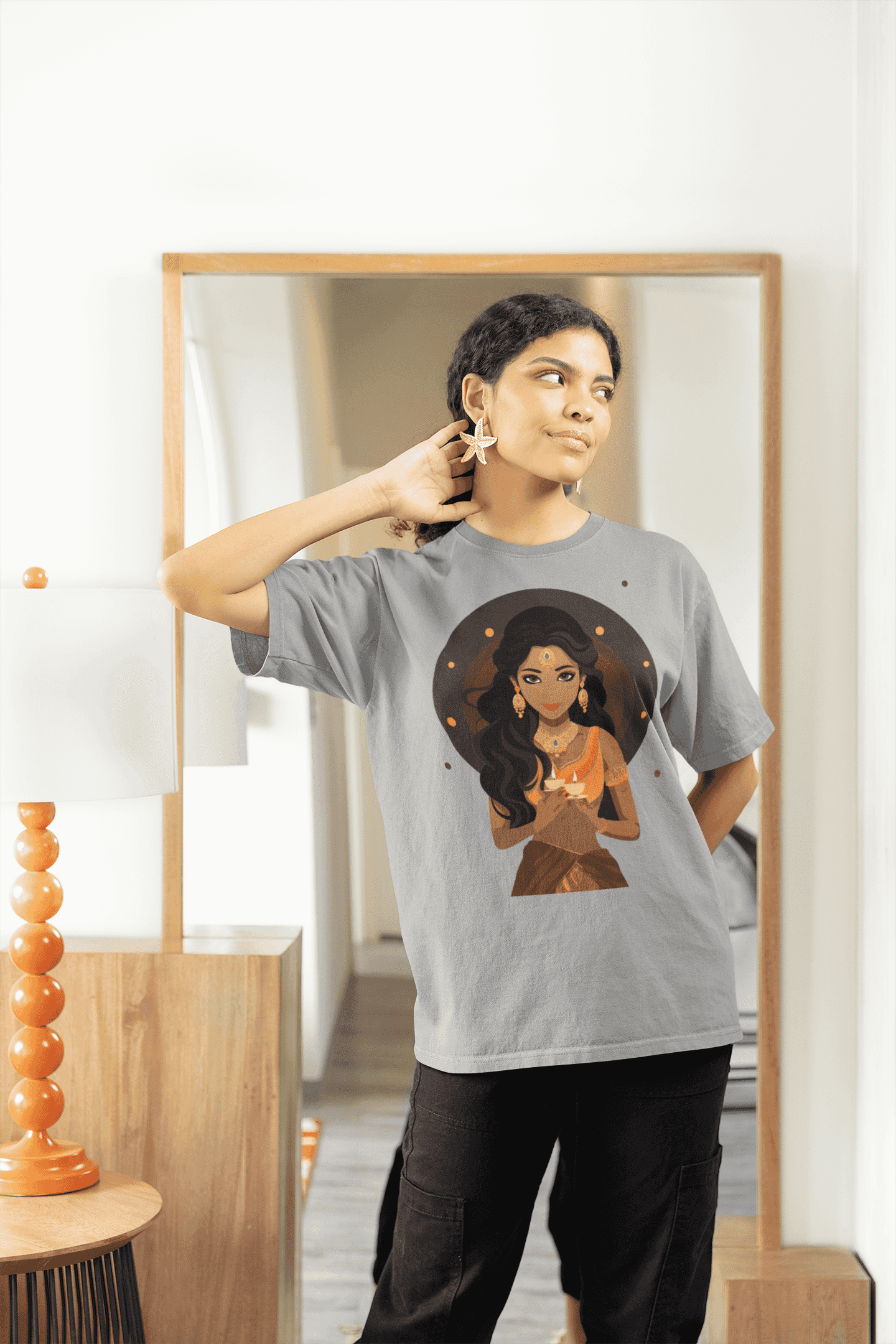 Lady with Diya Women's Divine Light T-Shirt - Raam Aaye Hai, Milkar Deep Jalayen