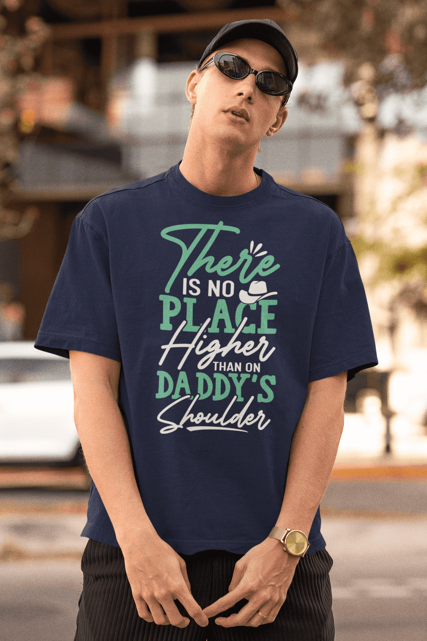 "There Is No Place Higher Than on Daddy's Shoulders"  Father's Day Special  Men's Cotton Oversized T-Shirt