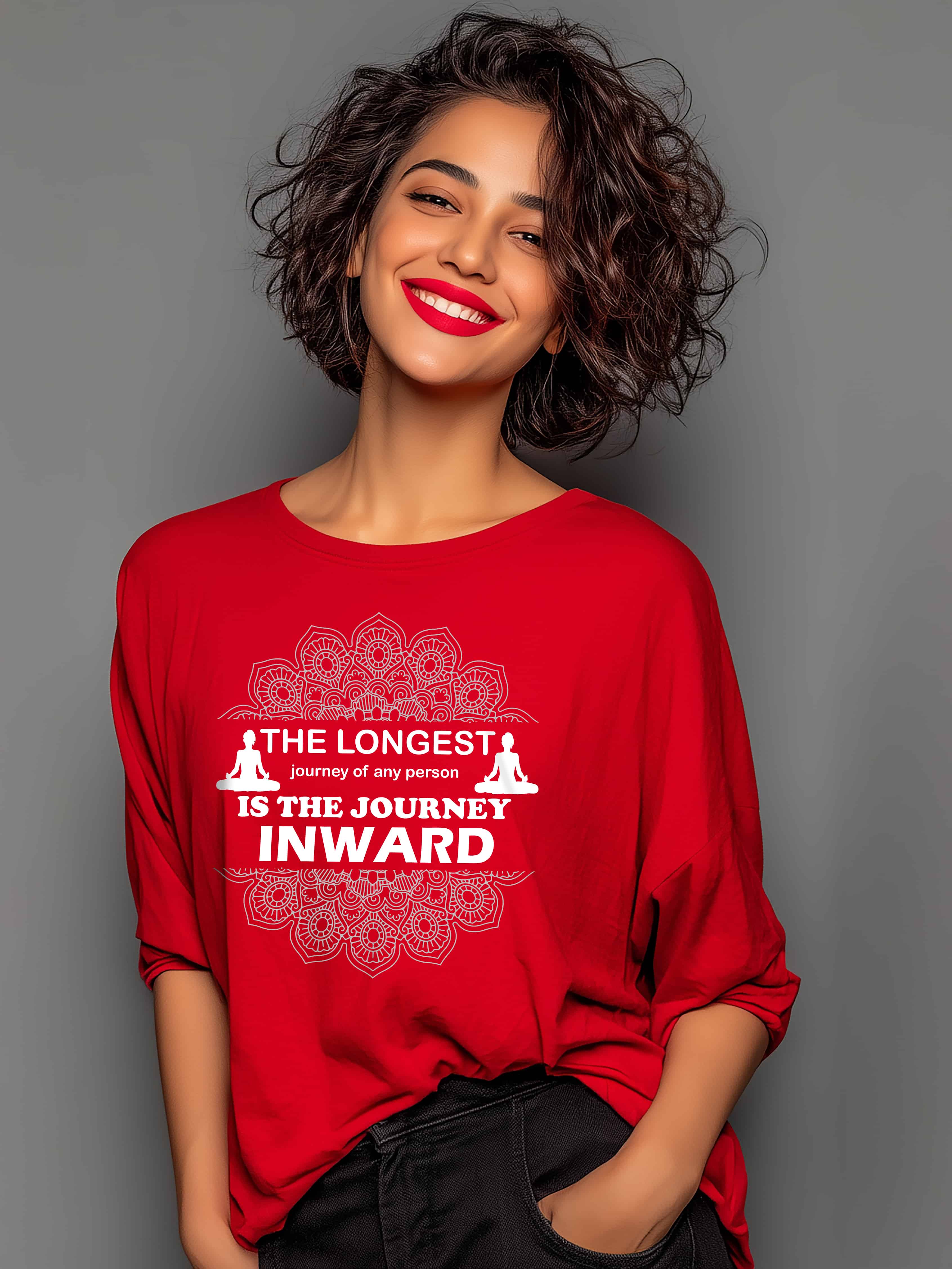 "The Longest Journey Is the Journey Inwards"  Women's Cotton Oversized T-Shirt