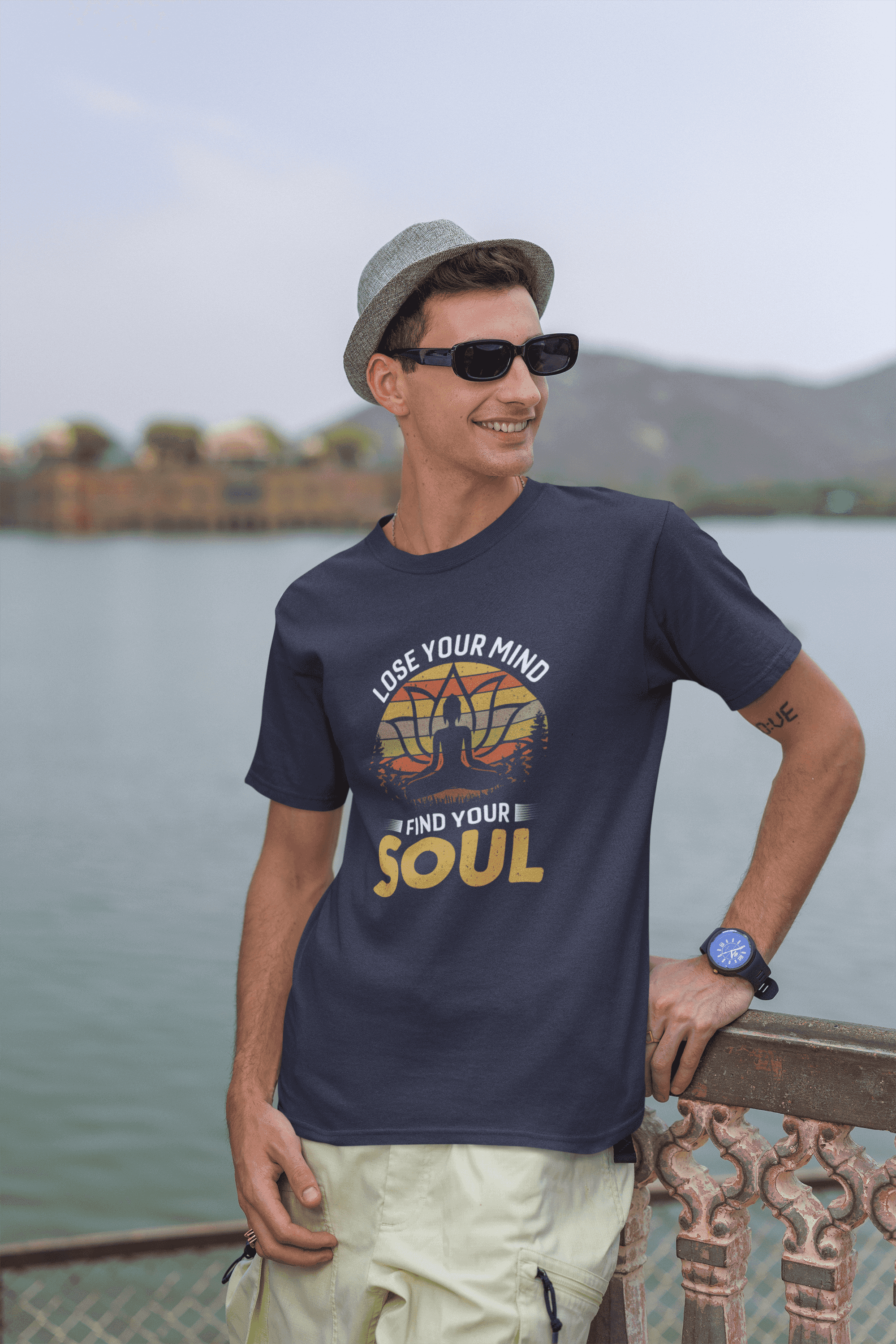 "Lose Your Mind, Find Your Soul" Yoga Day  Oversized Men's Cotton T-Shirt"