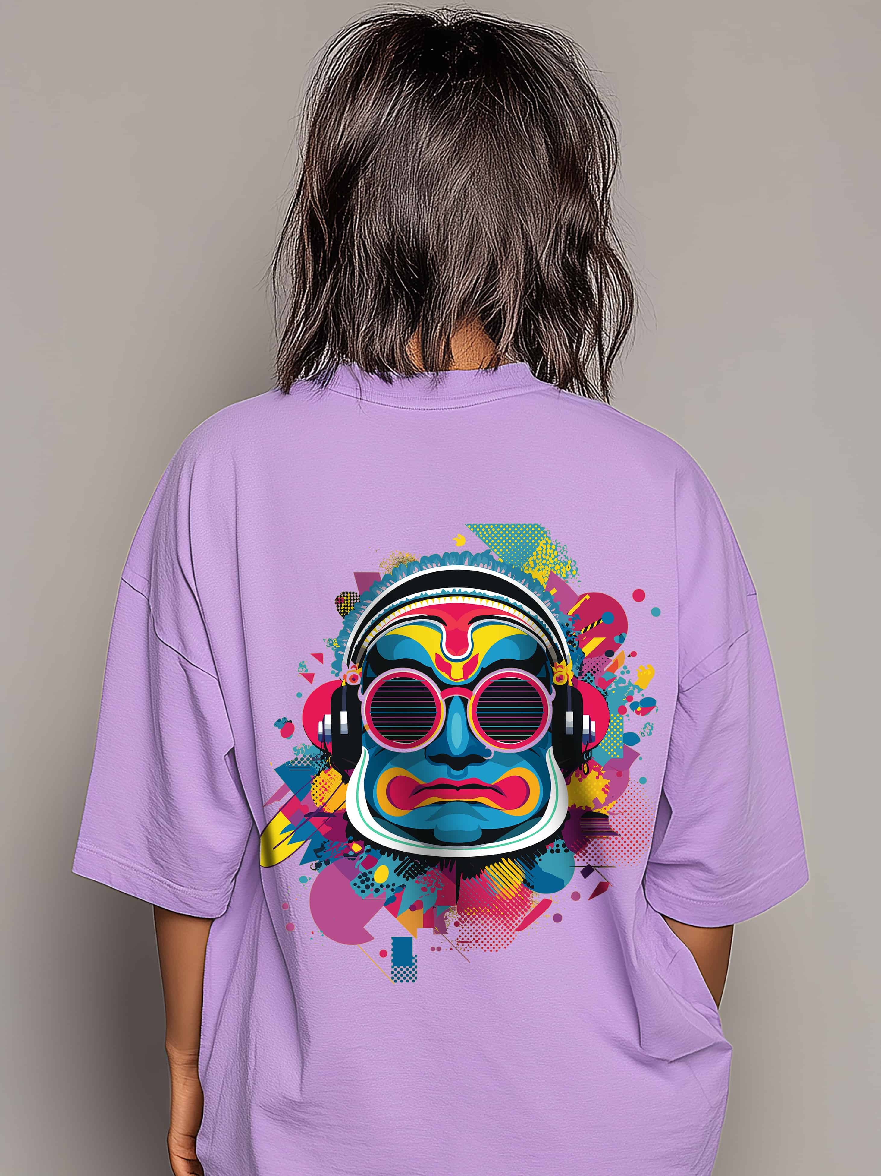 Retro Pop Tribal Oversized Cotton T-Shirt