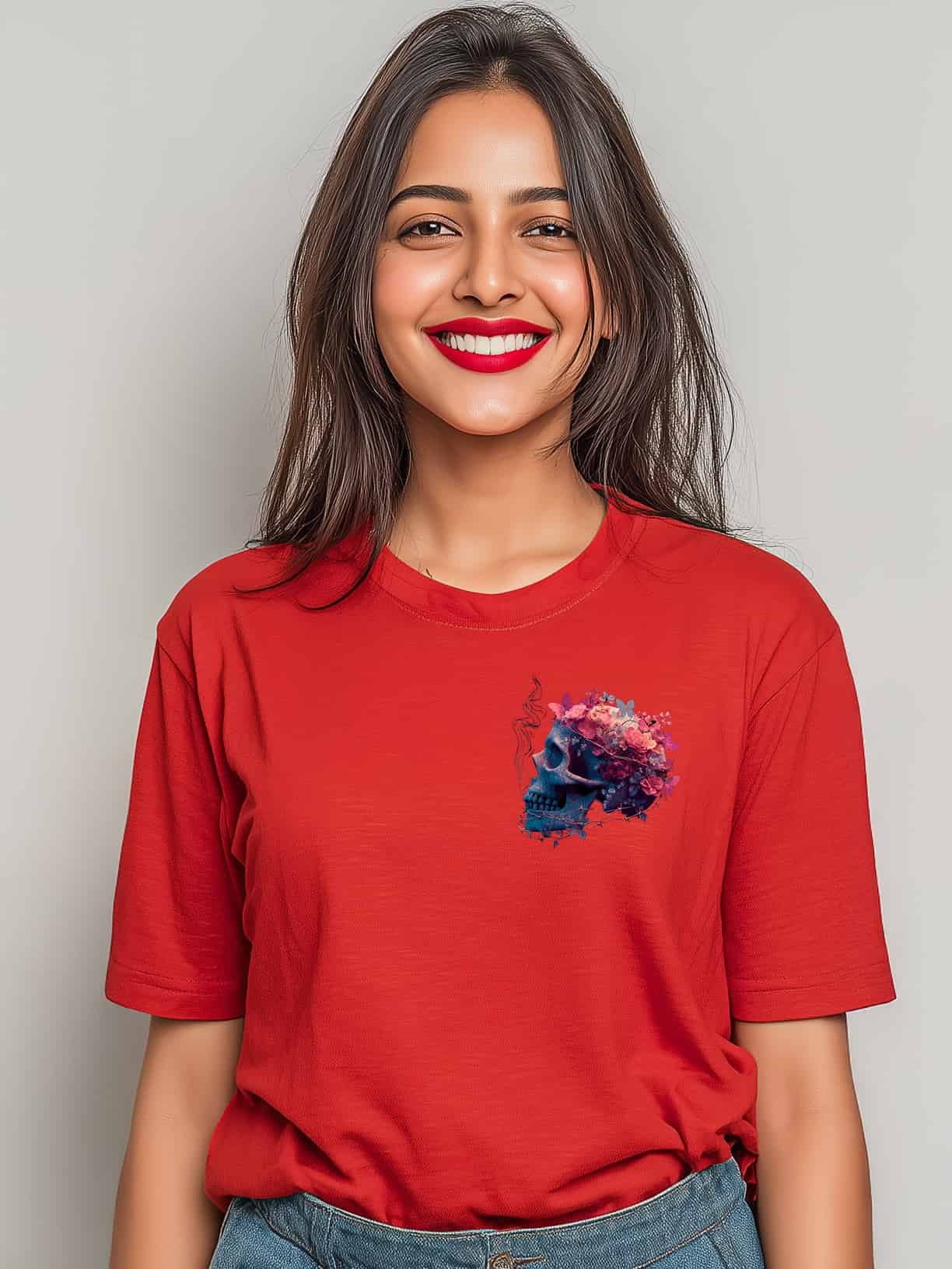 Blooming Skull Oversized Cotton T-Shirt