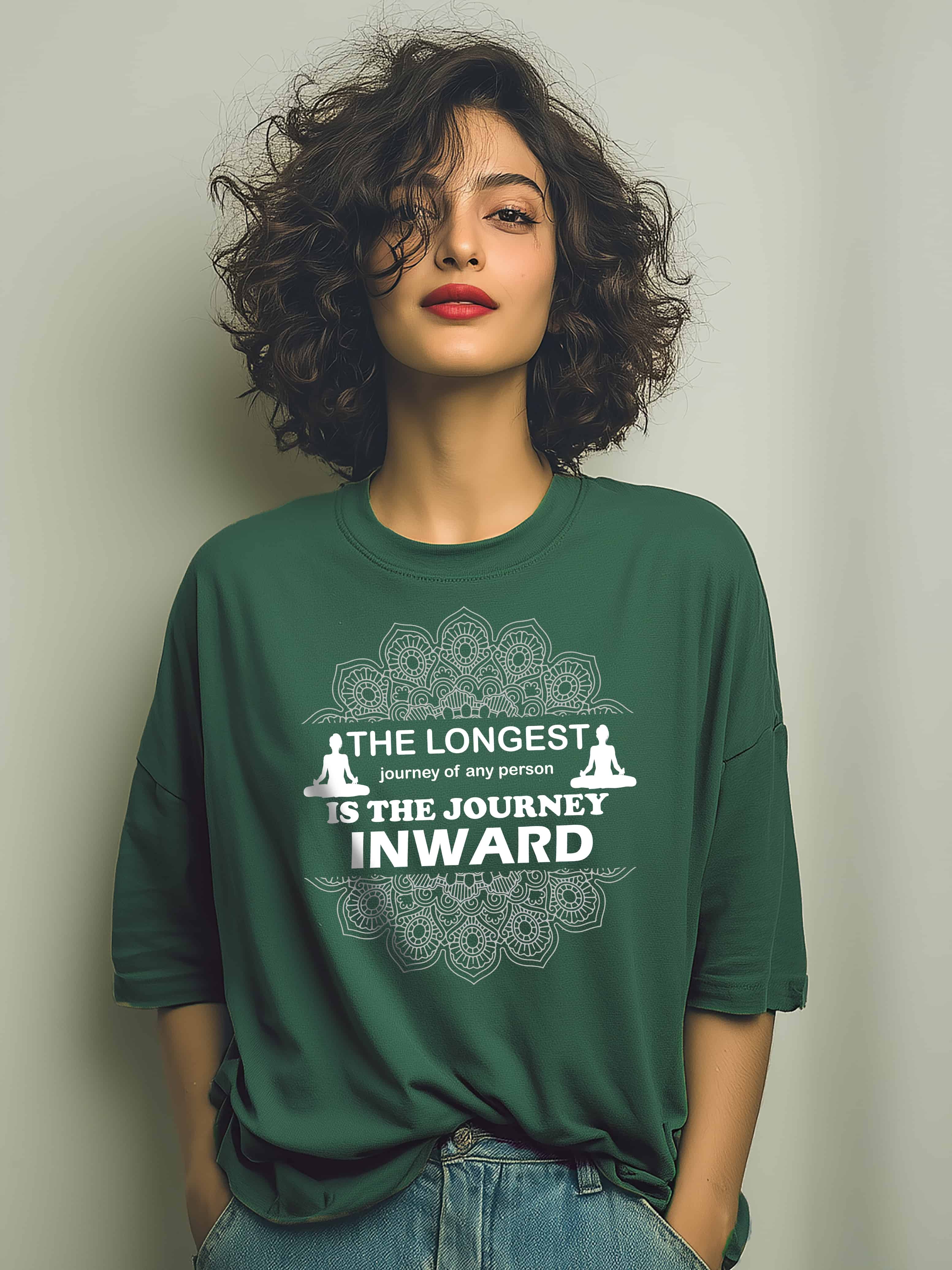 "The Longest Journey Is the Journey Inwards"  Women's Cotton Oversized T-Shirt