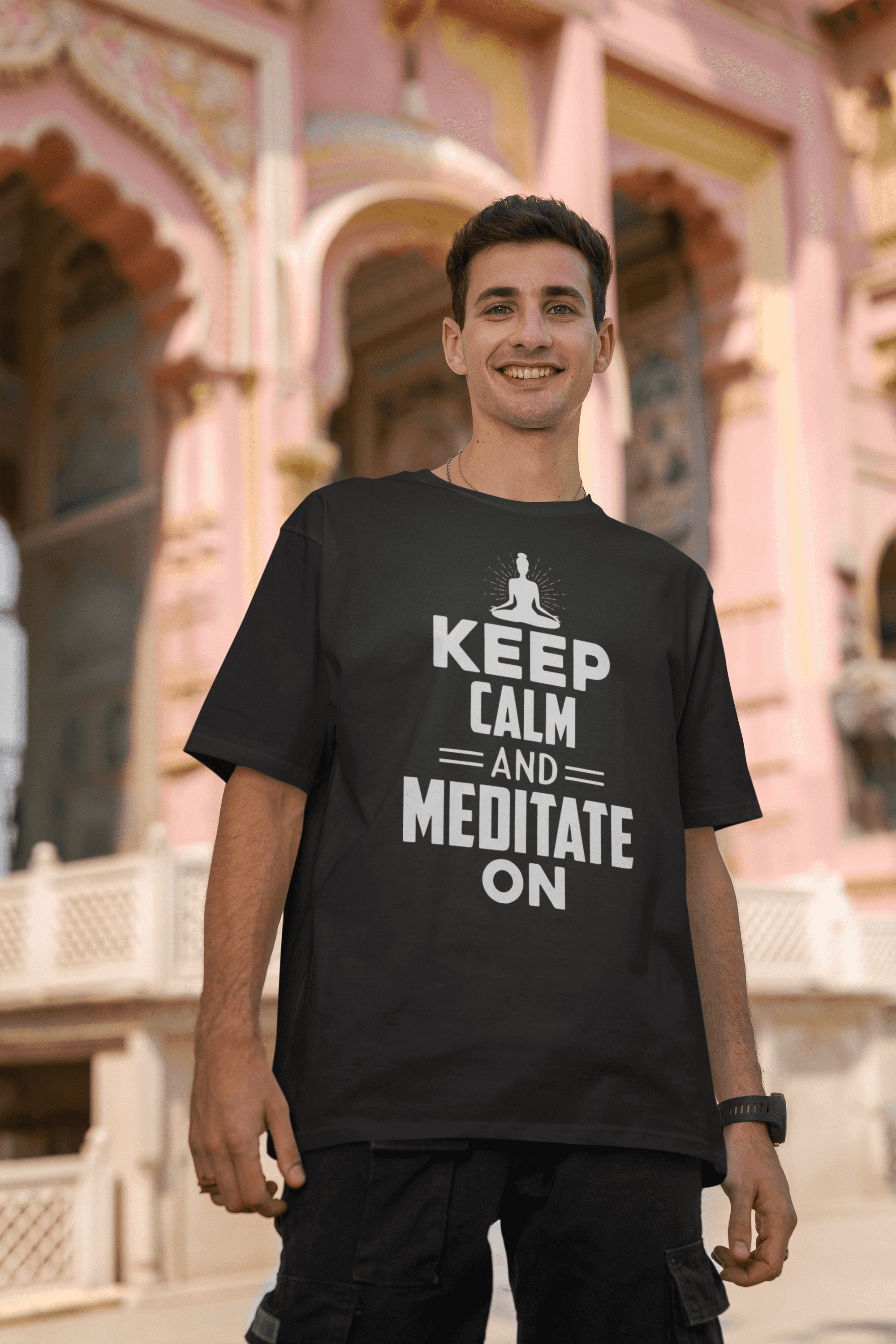 Men s Oversized T Shirt Yoga Keep Calm and Meditate On T Shirt