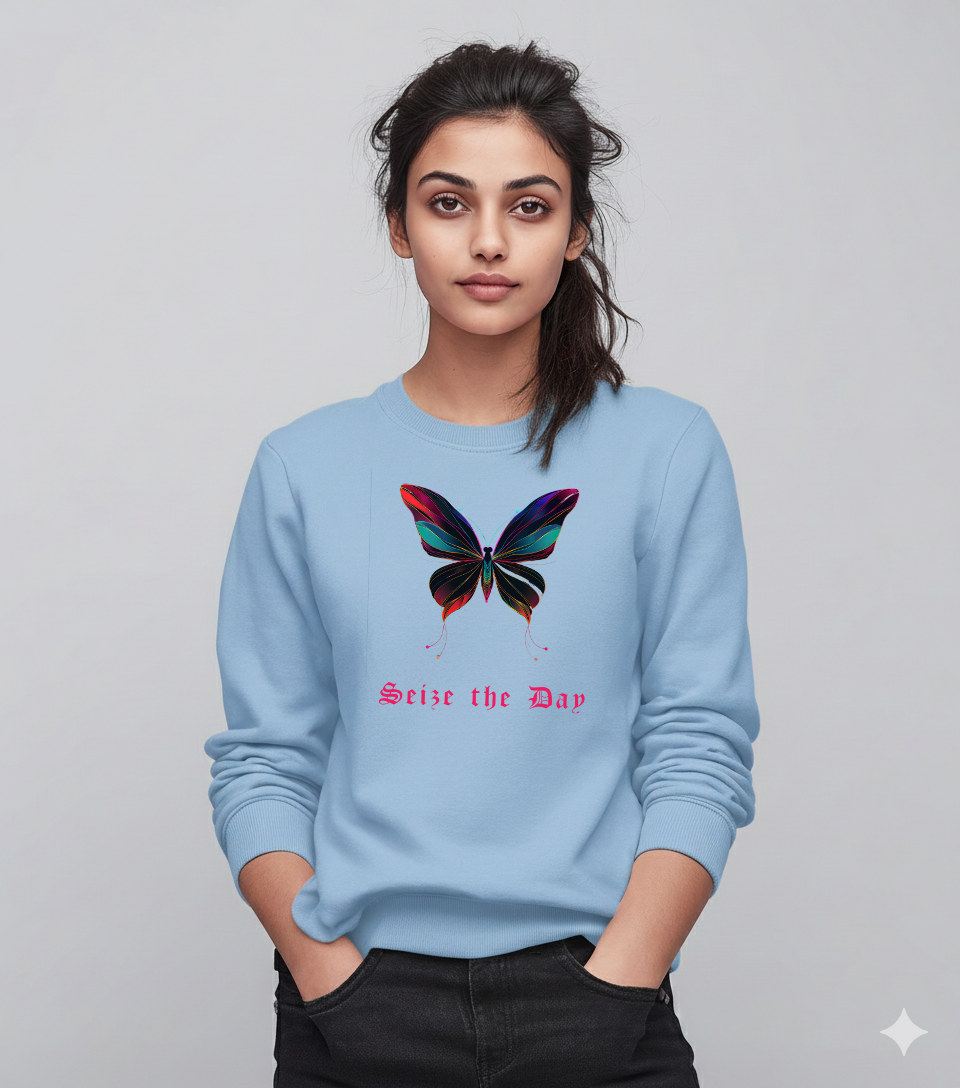 Seize the Day Butterfly Graphic Sweatshirt for Women | Storeily Winter Collection