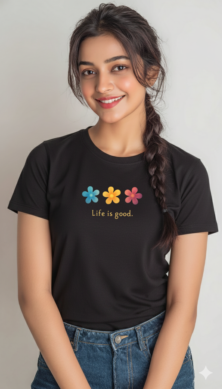 Women’s “Life Is Good” Floral Graphic Cotton Tshirt