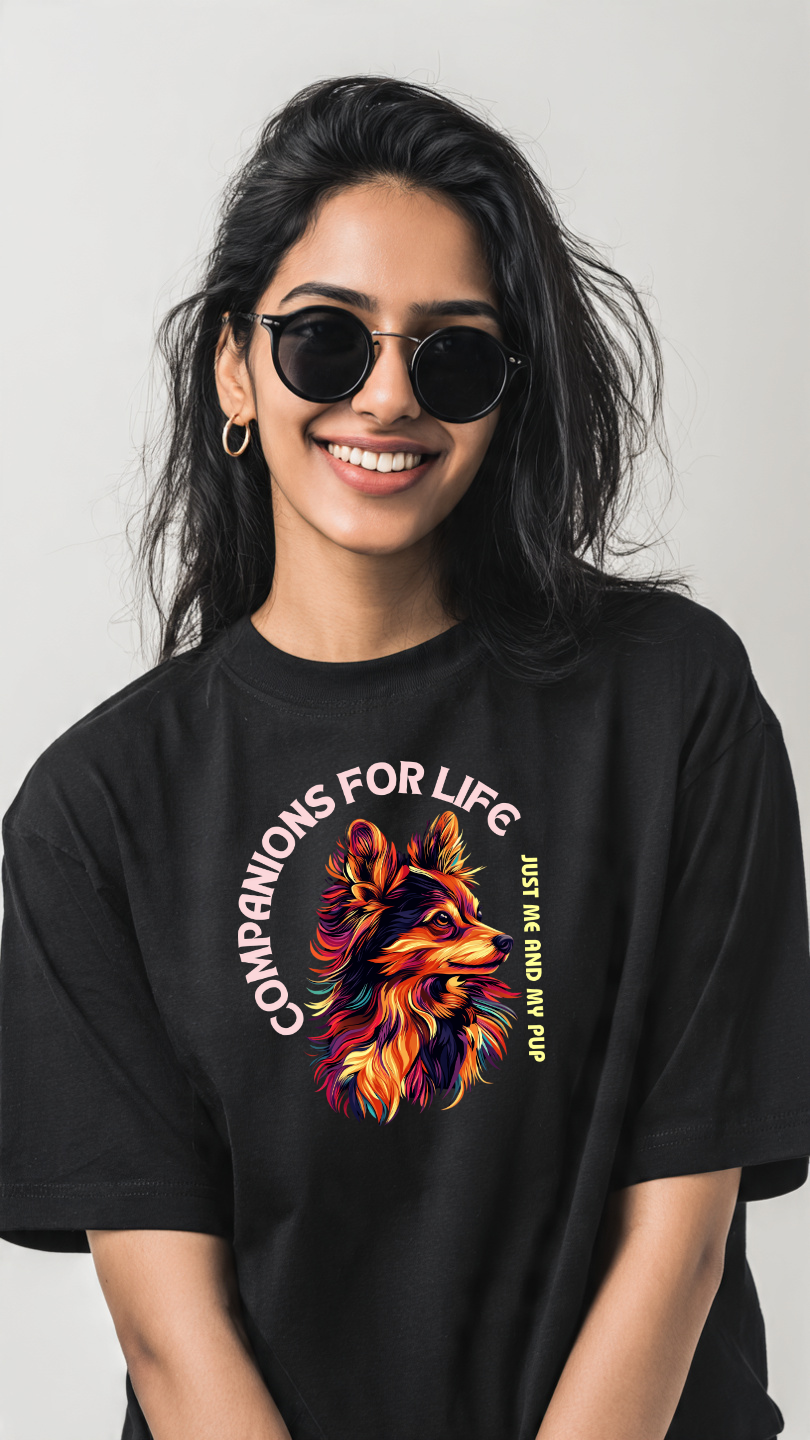 Companions for Life: Just Me and My Pup Women's Oversized Cotton Tee - Storeily