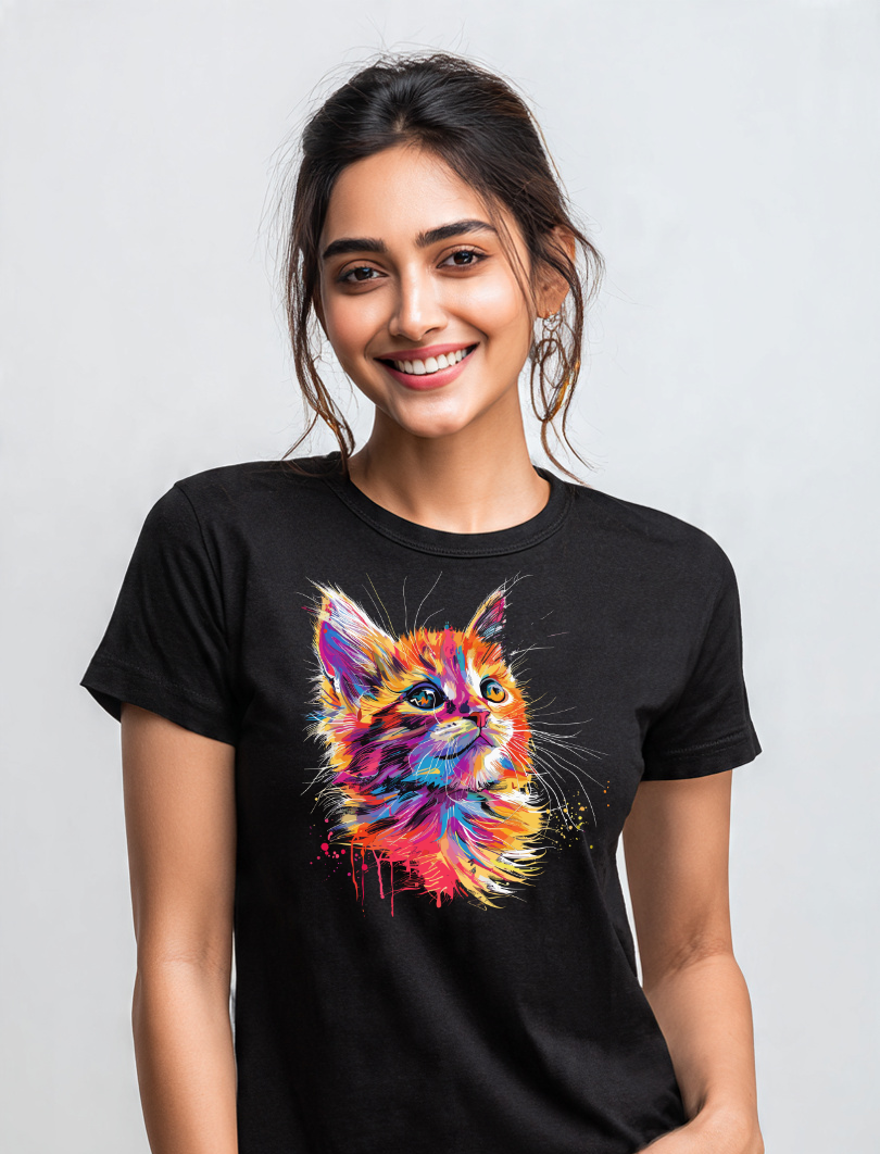 Adorable Cat Design Women's Cotton T-shirt for cat lovers - Storeily