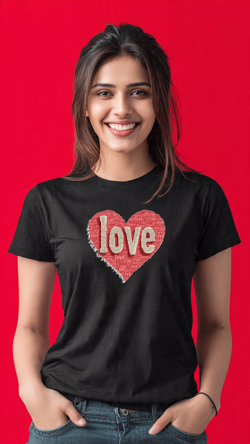 Valentine Love Heart Typography Cotton T-Shirt