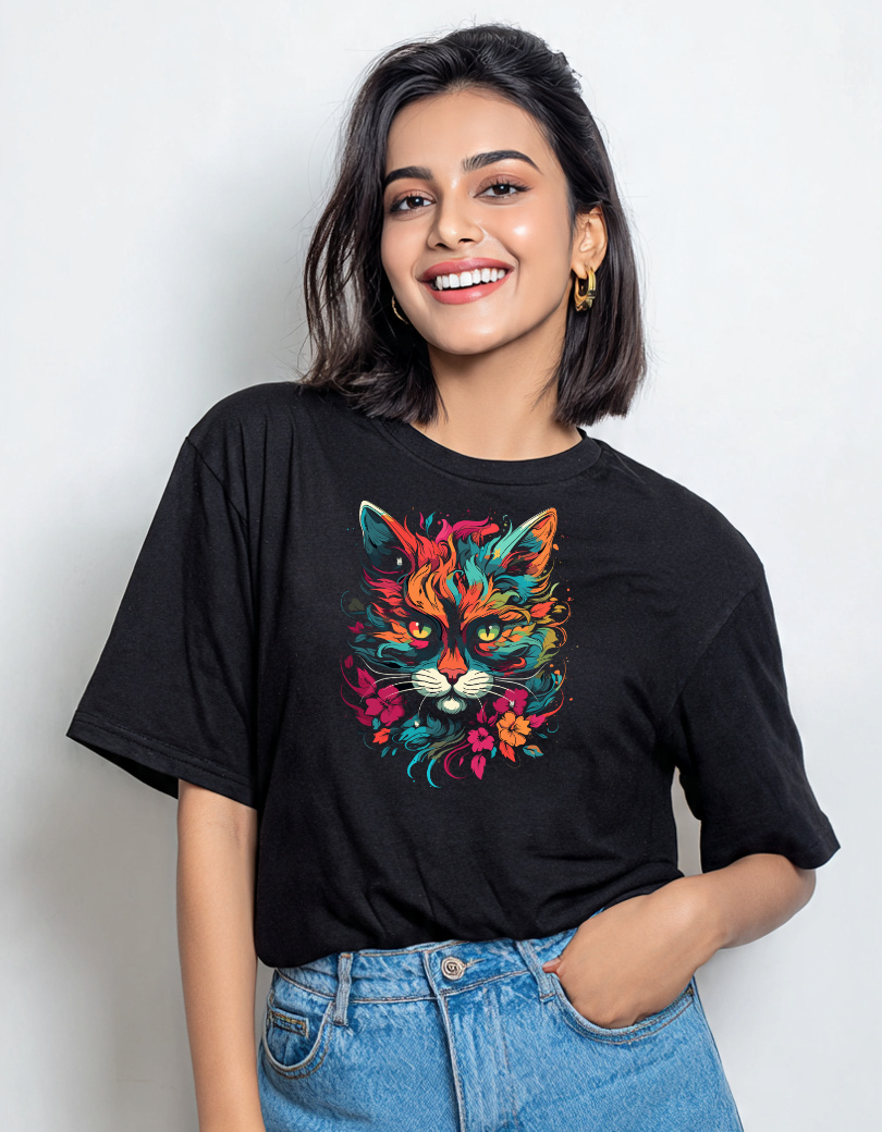 Purr-fectly Playful Cat Oversized Women Cotton T-shirt - Storeily