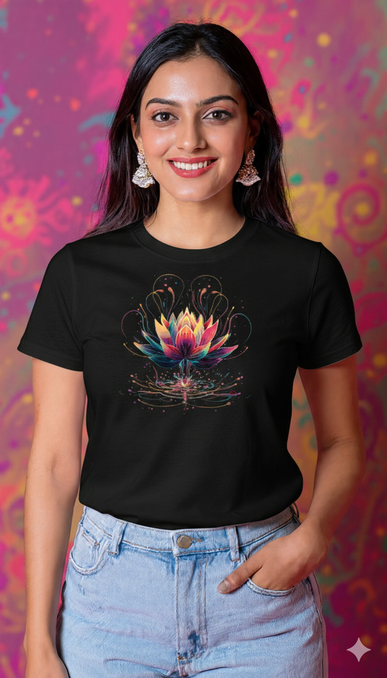 Blooming Lotus design Holi special t shirt for women - Storeily