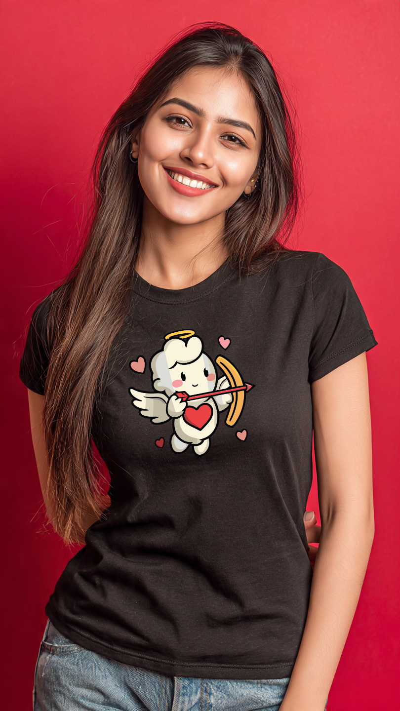 Valentine Edition Cupid Love Graphic Cotton T-Shirt