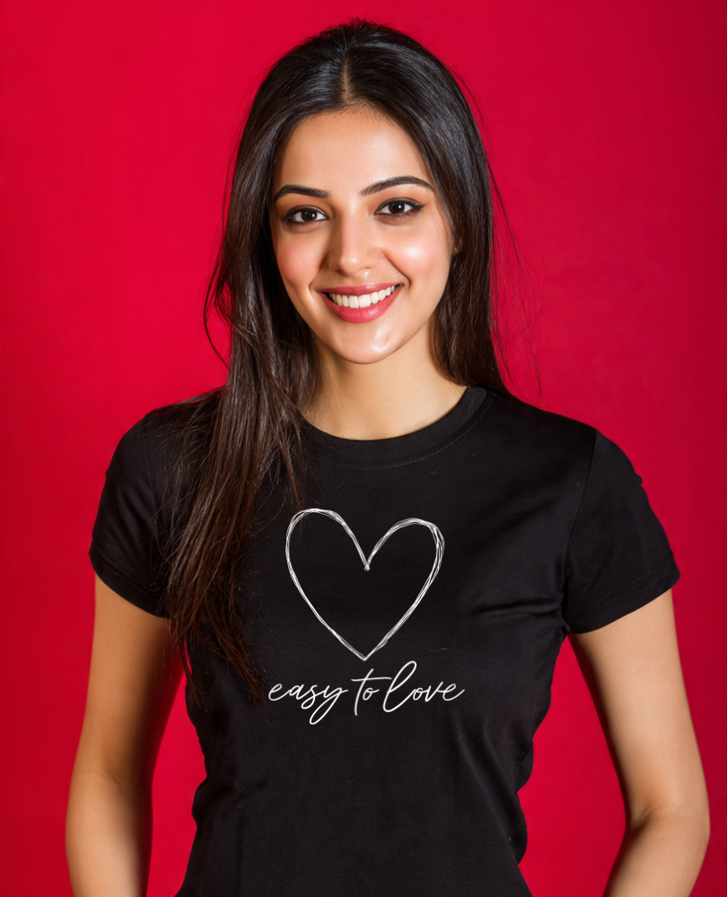 Easy to Love Heart Typography Cotton T-Shirt