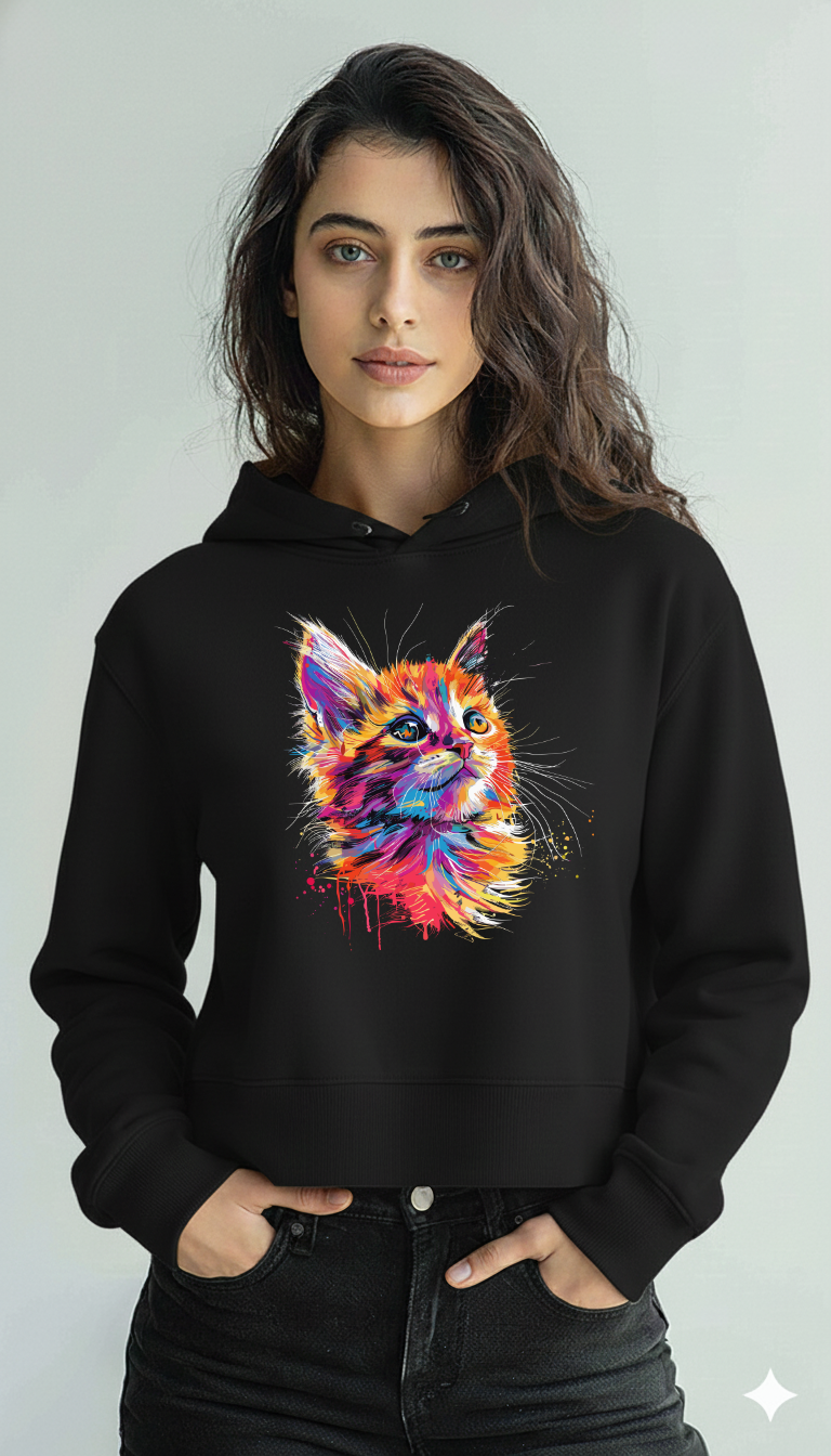 Adorable Cat – Women’s Crop Hoodie | Storeily Winter Collection